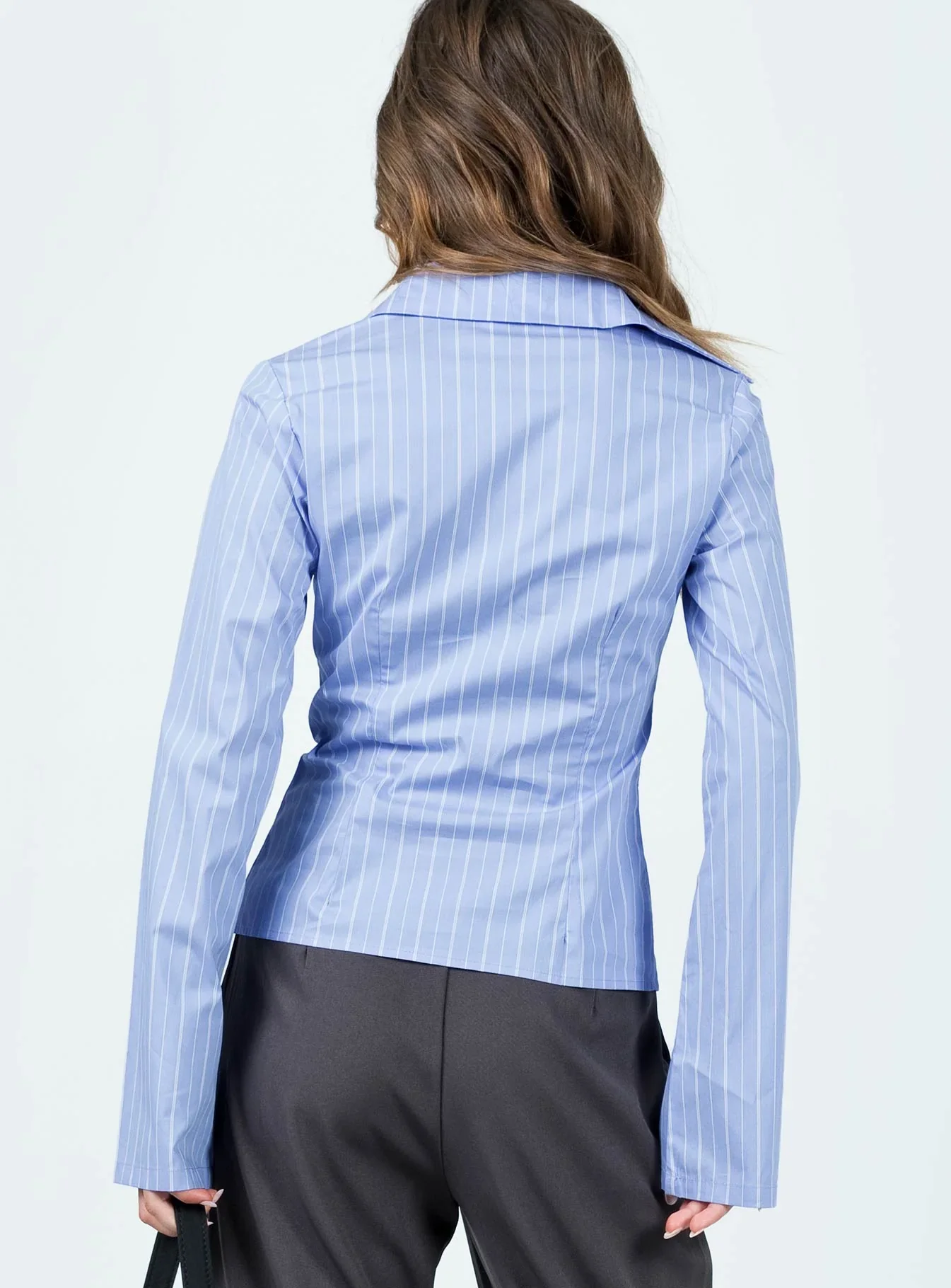 Anni Blue Pinstripe Shirt – Classic Oversized Button-Up Essential
