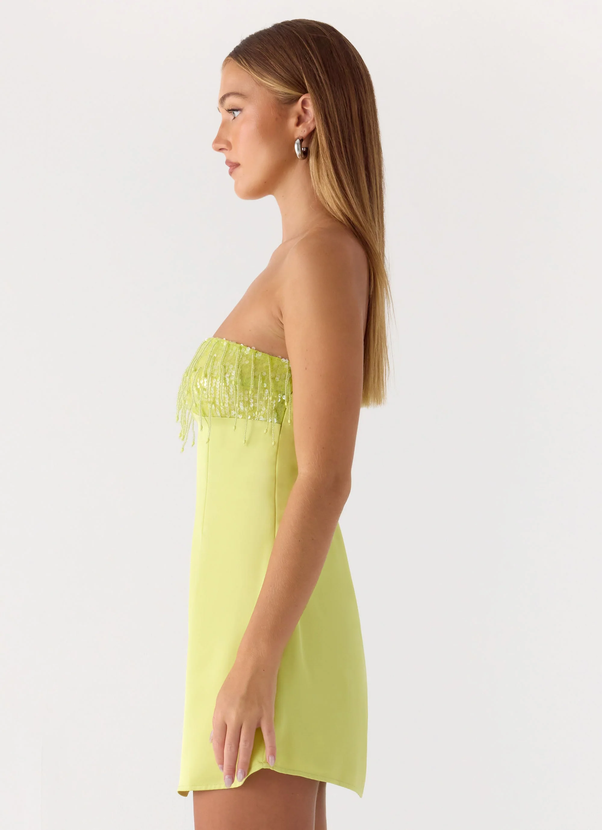 Miftie Beaded Sequin Mini Dress - Lime - luluinthesky