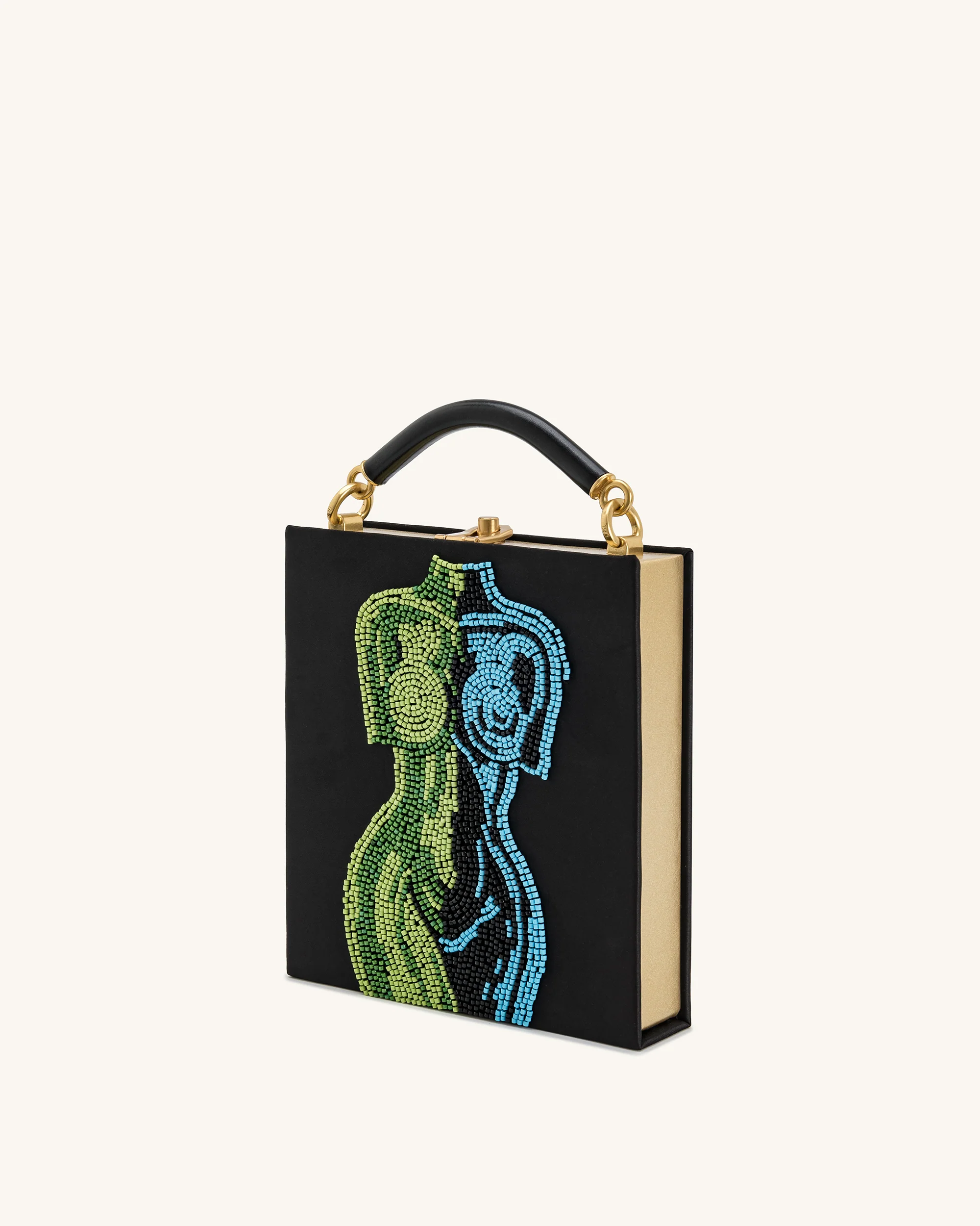 Elle Colorful Beaded Book Top Handle Bag - Black
