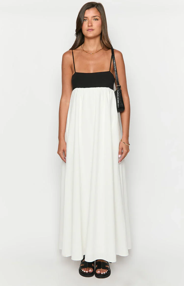 Akari White Contrast Maxi Dress - luluinthesky