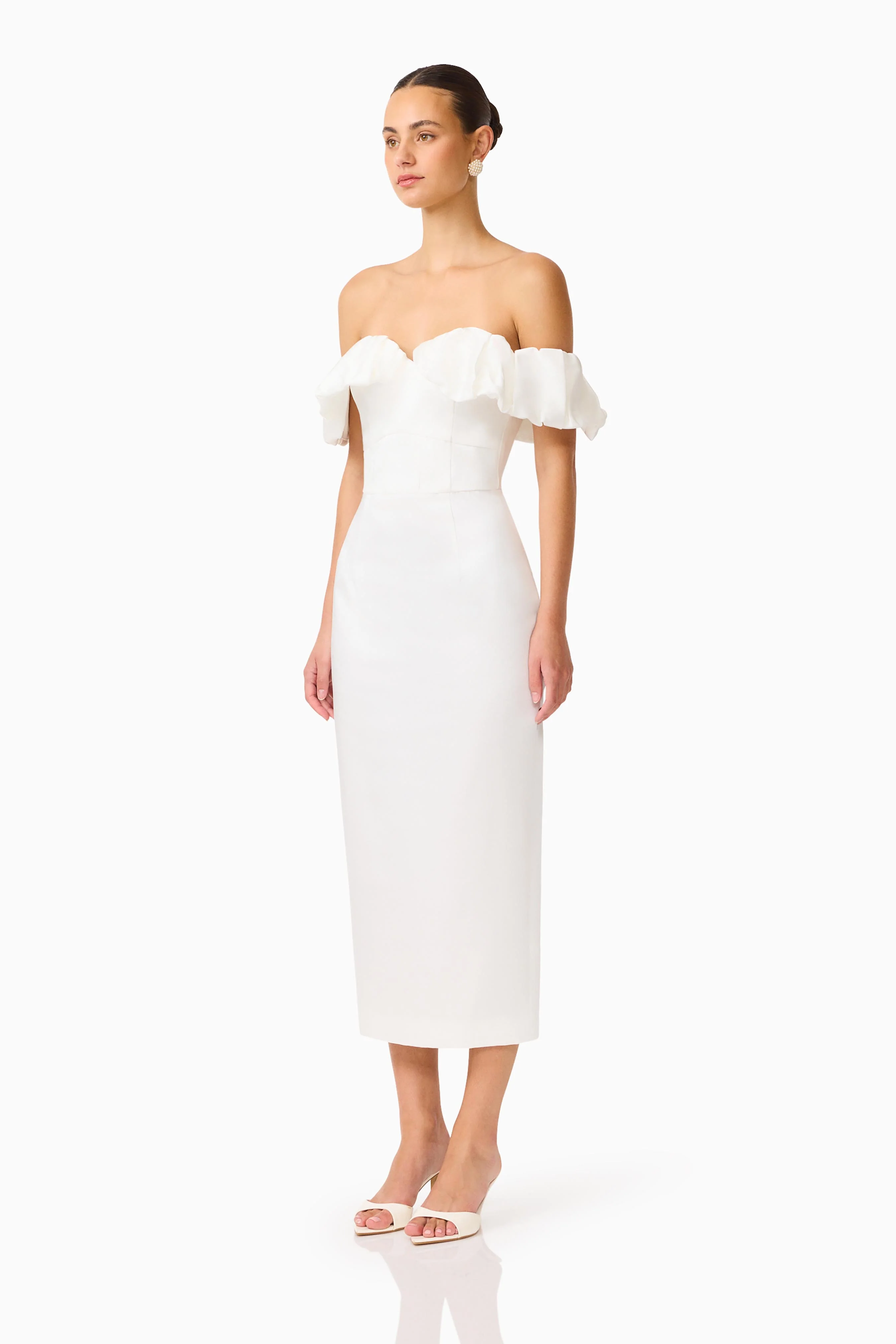 Espera Off Shoulder Midi Dress in White