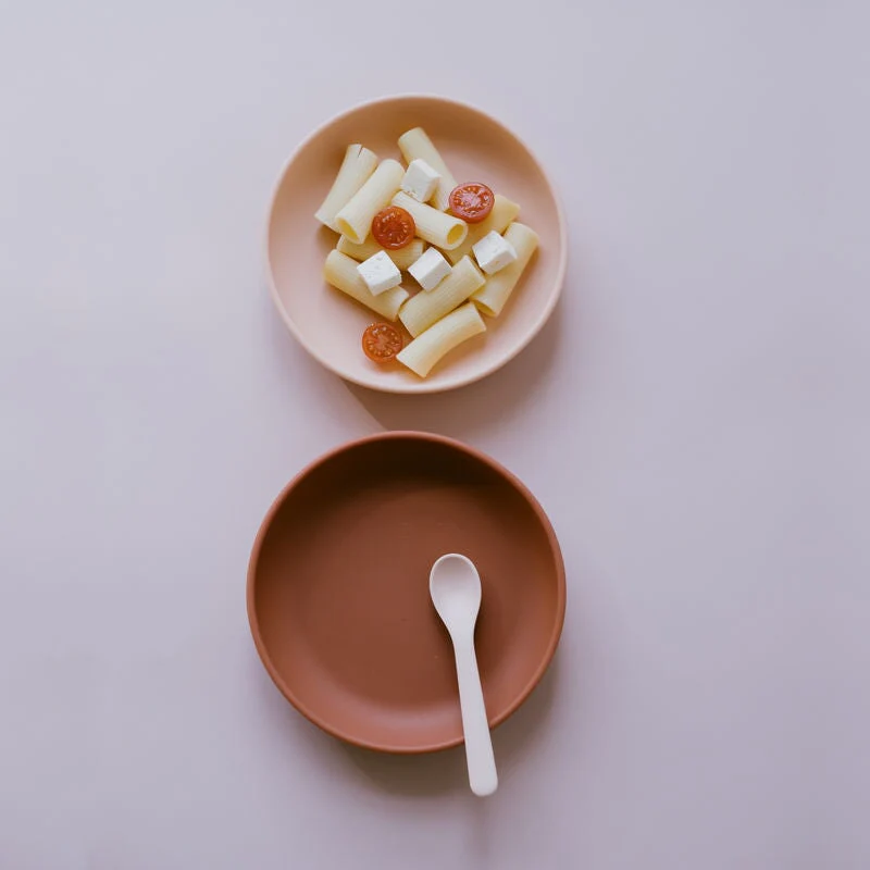 Vogeelle Duo Suction Plate & Spoon Set - Blush /Terracotta