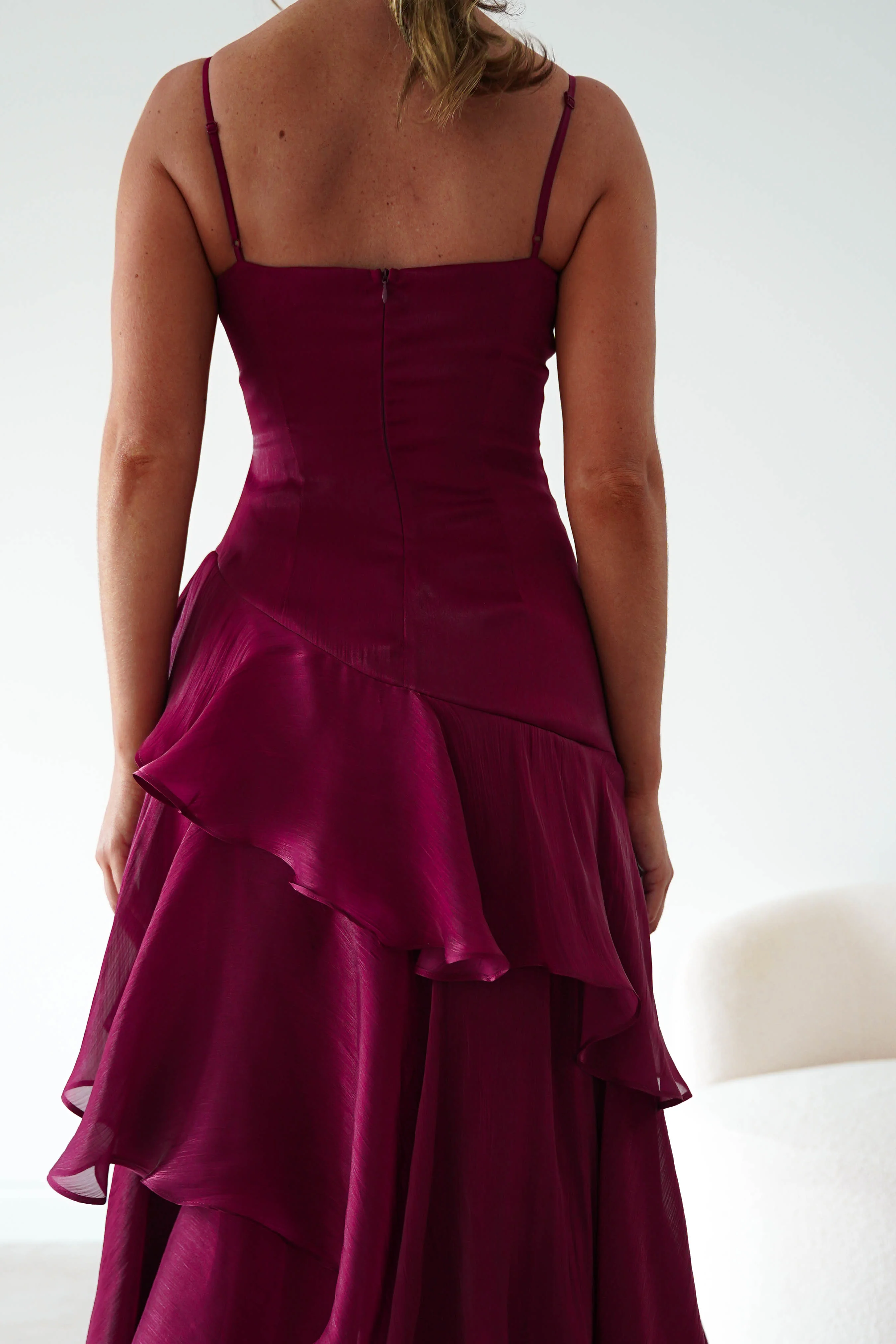 Renee Luminescent Ruffle Maxi Dress | Wine