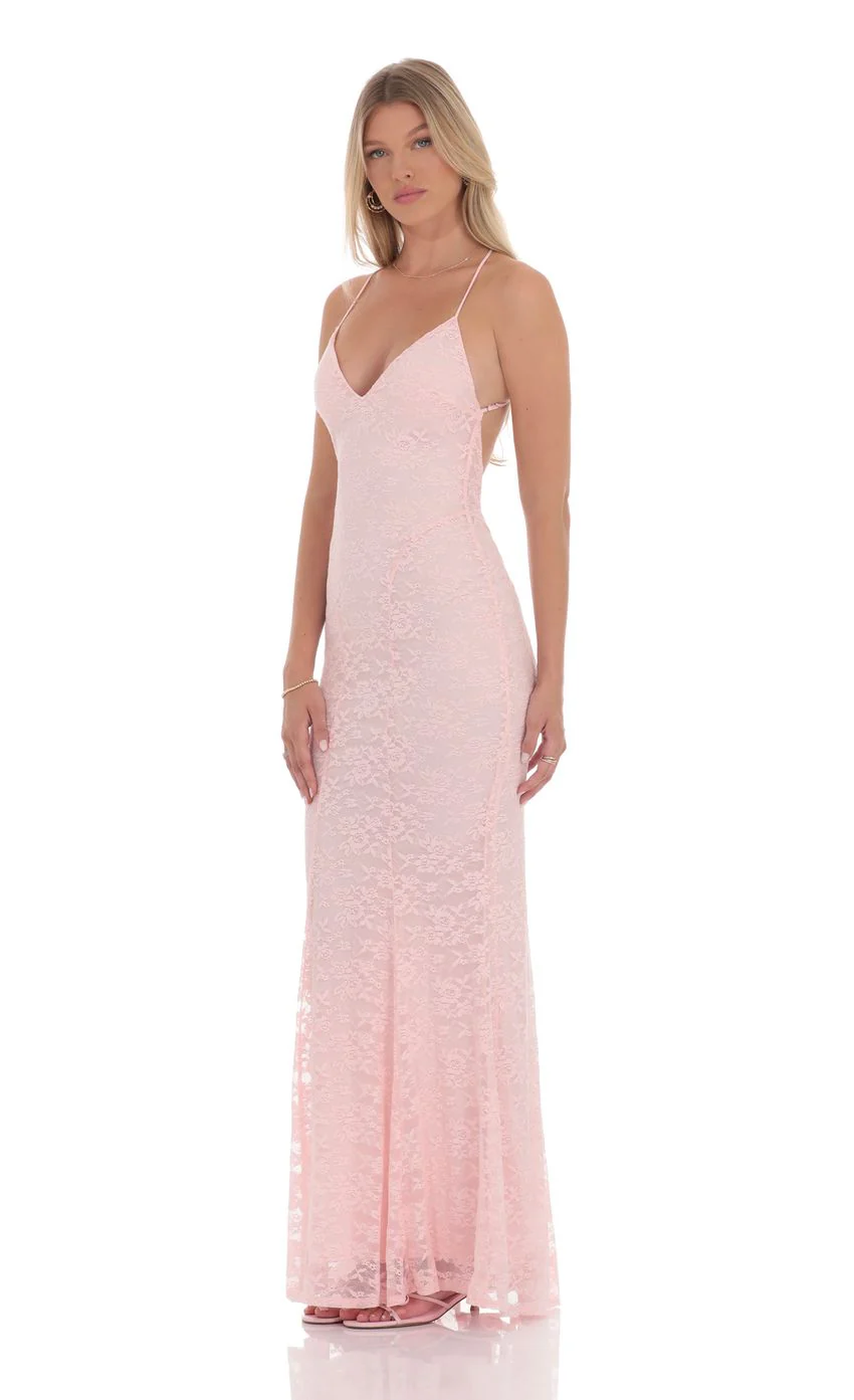 Lace V-Neck Mermaid Dress in Pink - luluinthesky