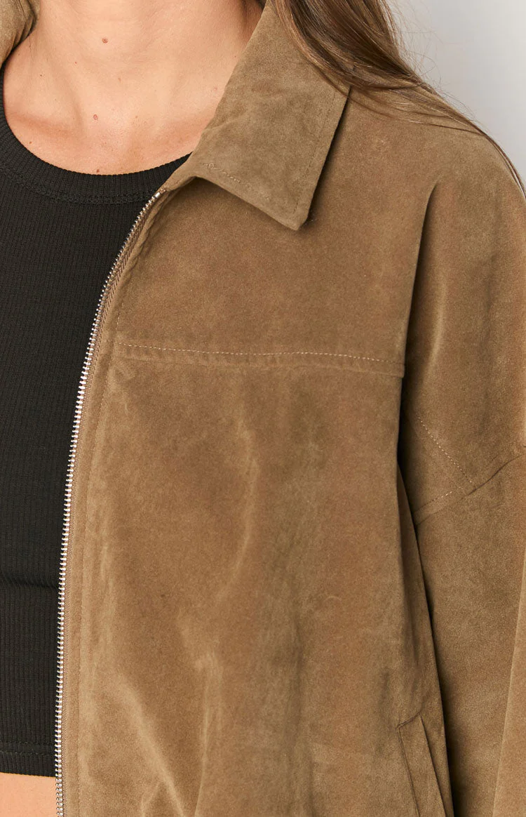 River Brown Suede Bubble Hem Bomber Jacket