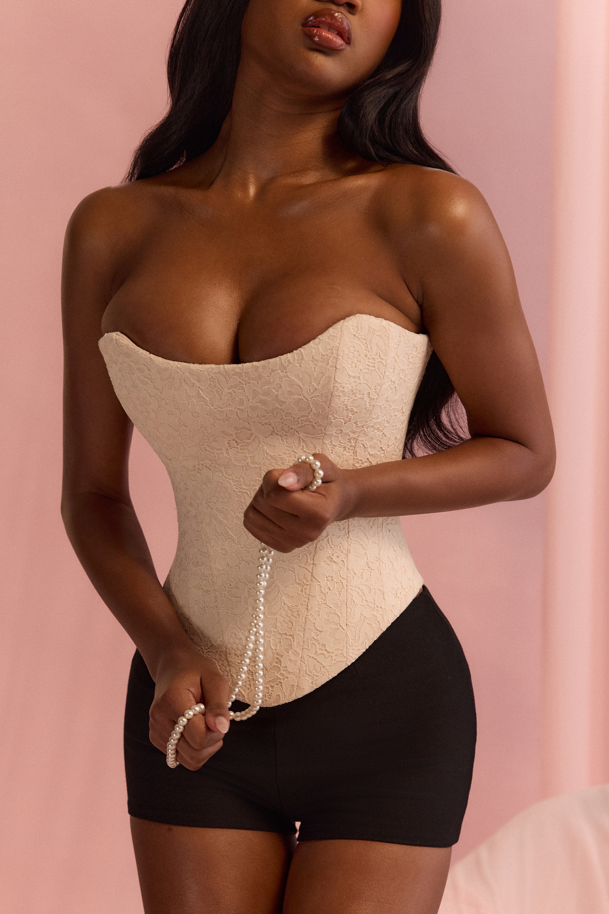 vintage ivory strapless lace corset top