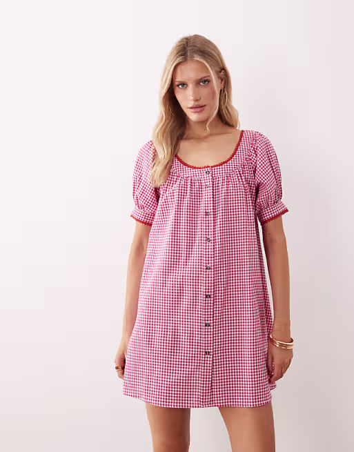 babydoll button down mini dress in red gingham