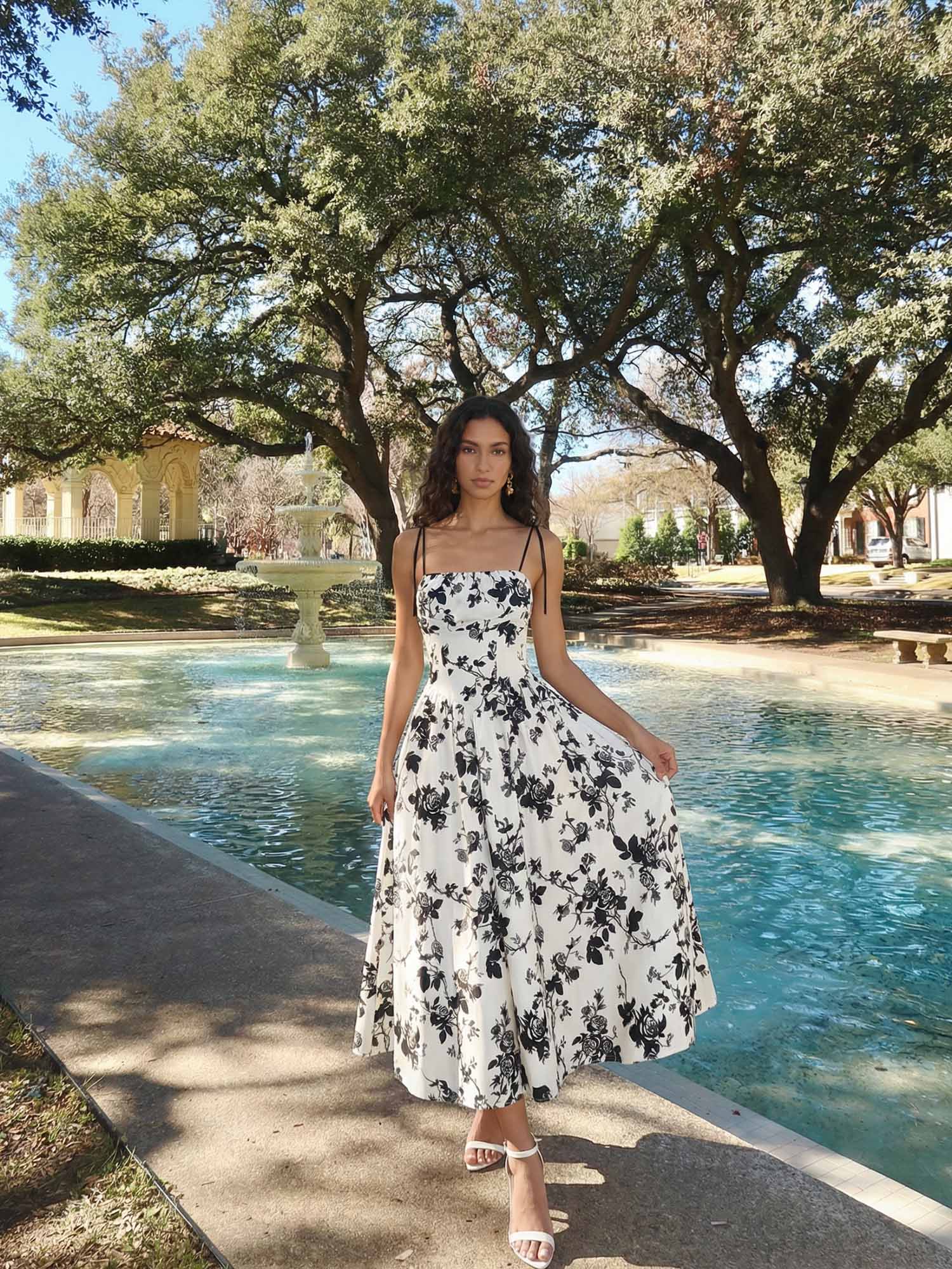 Monochrome Bloom Midi Dress