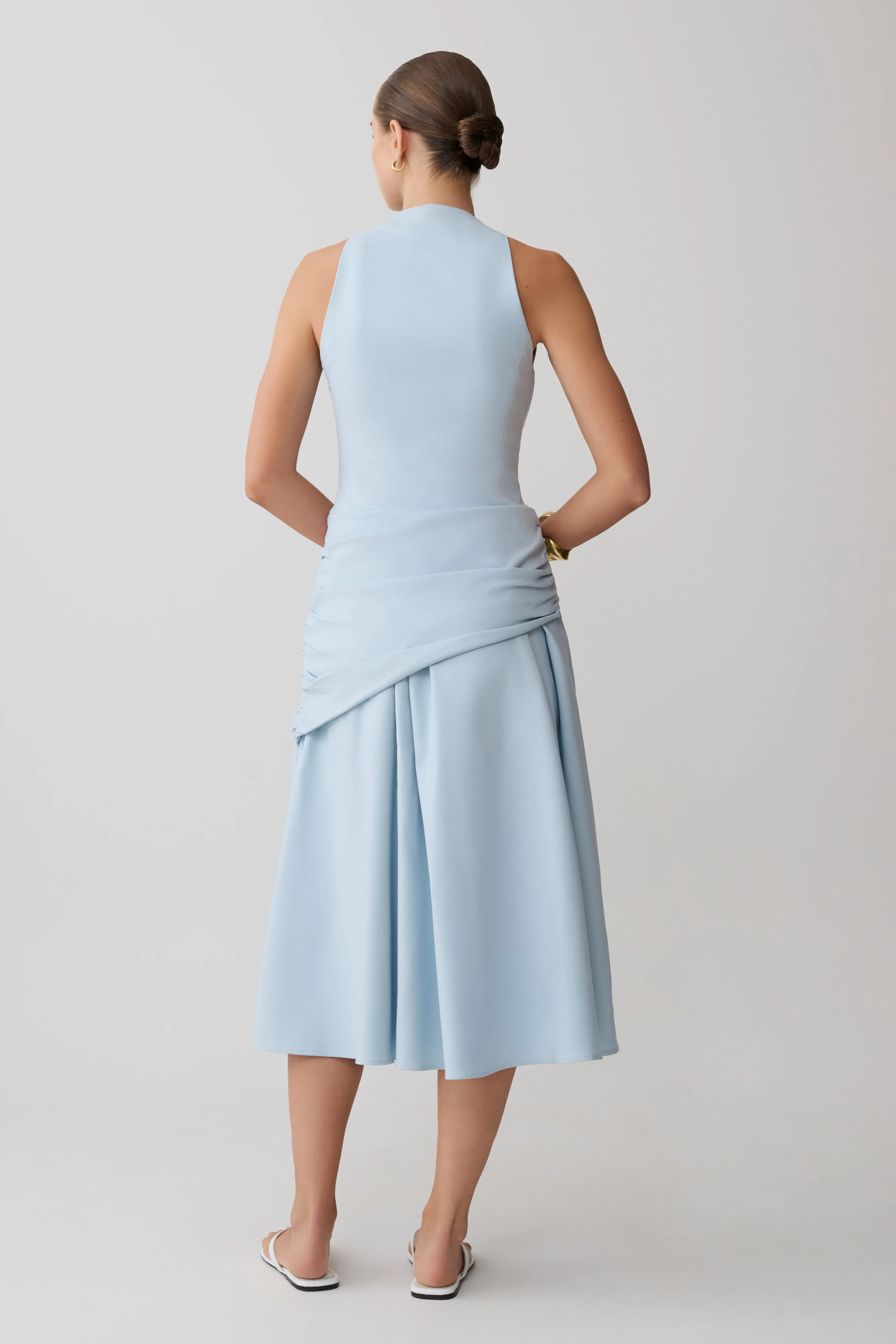 Emily Wrapped Waist Midi Dress - Sky Blue
