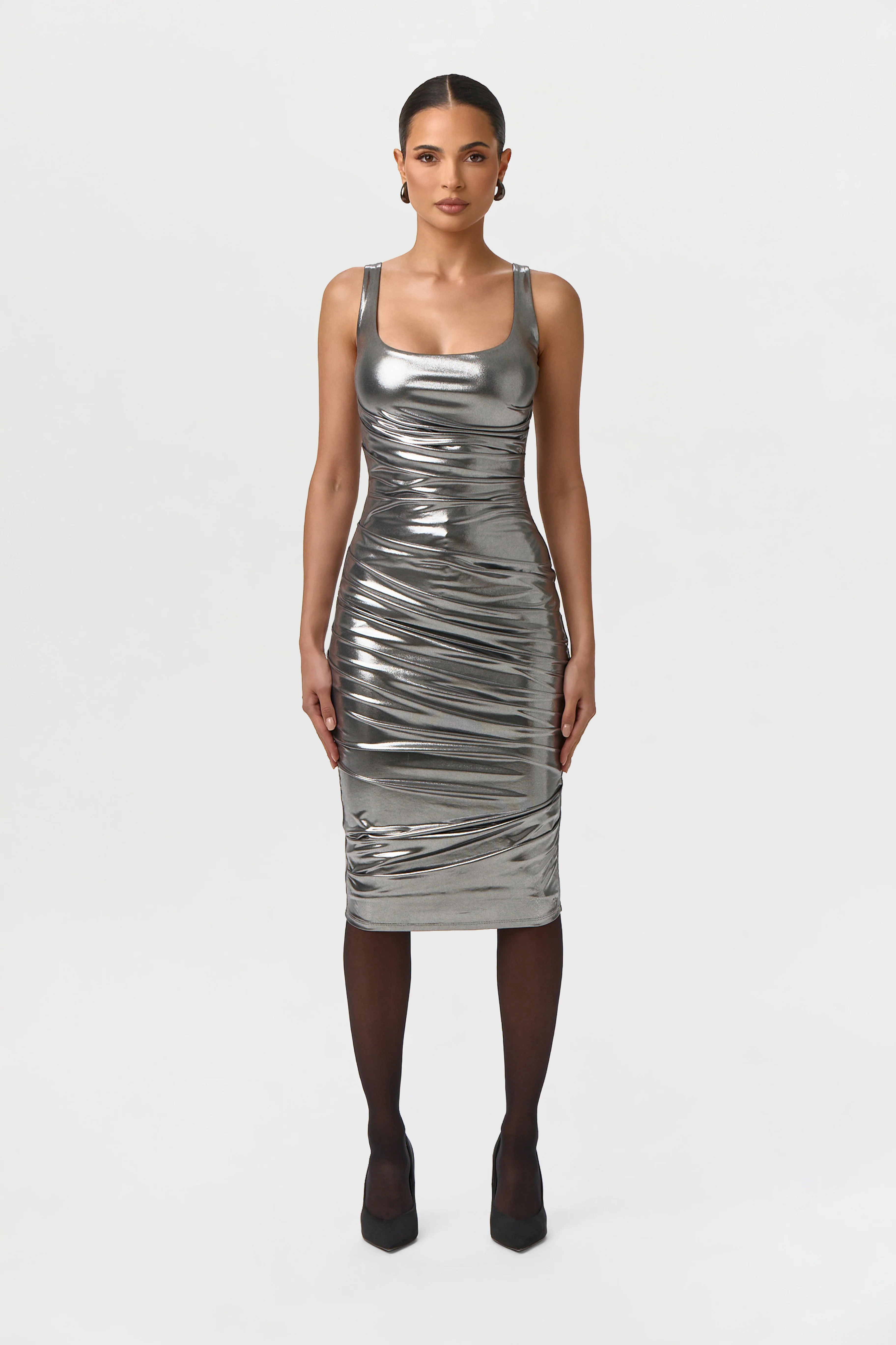 Foil Jersey Scoop Midi Dress
