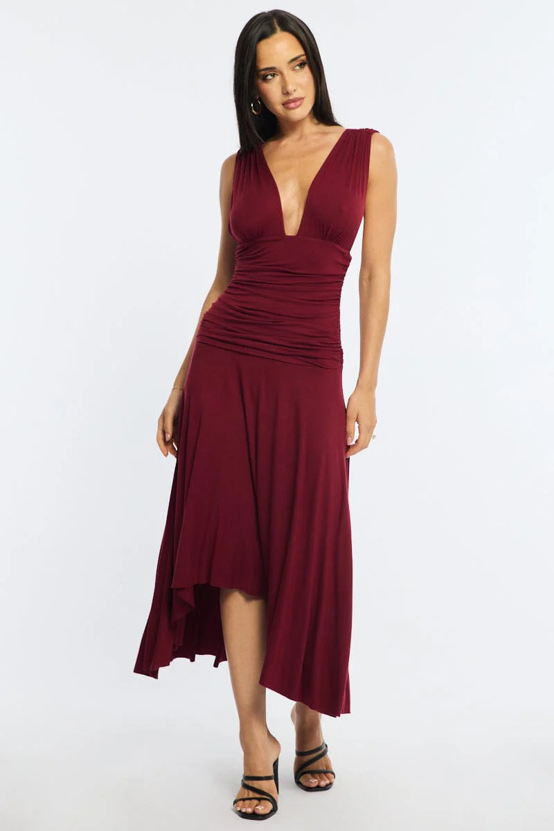 Red Midi Dress Hanky Hem
