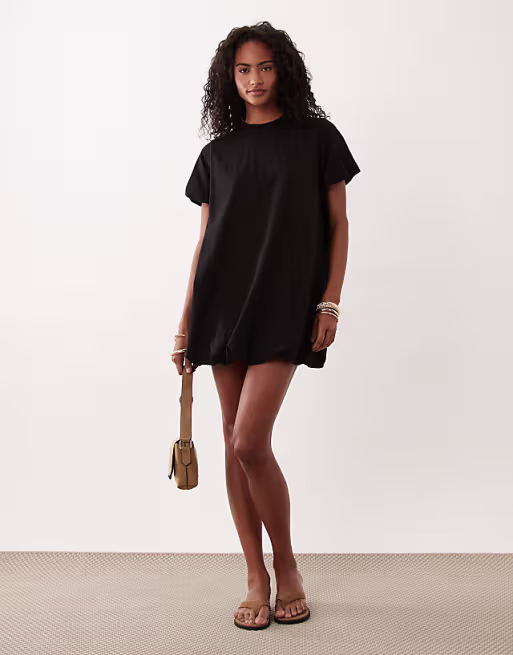 short puff sleeve bubble mini dress in black