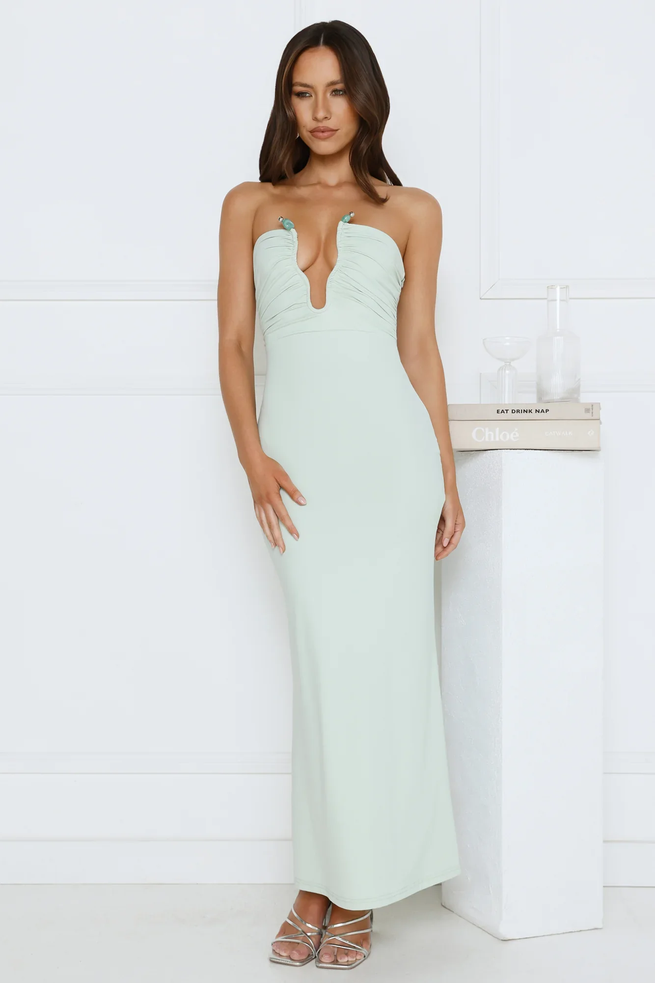 Hot Girl Social Strapless Maxi Dress Sage