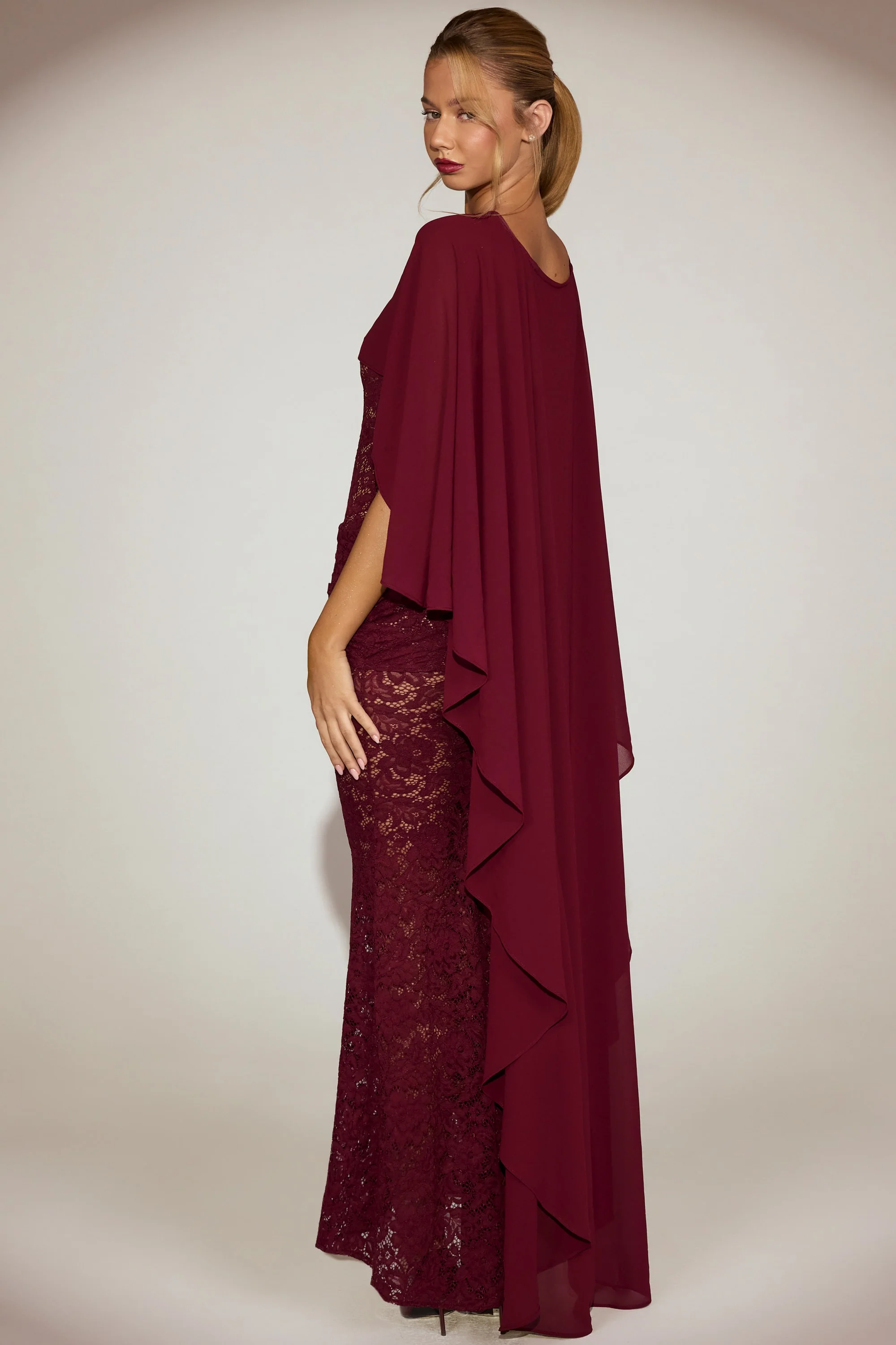 Chiffon Draped Cape in Wine Red