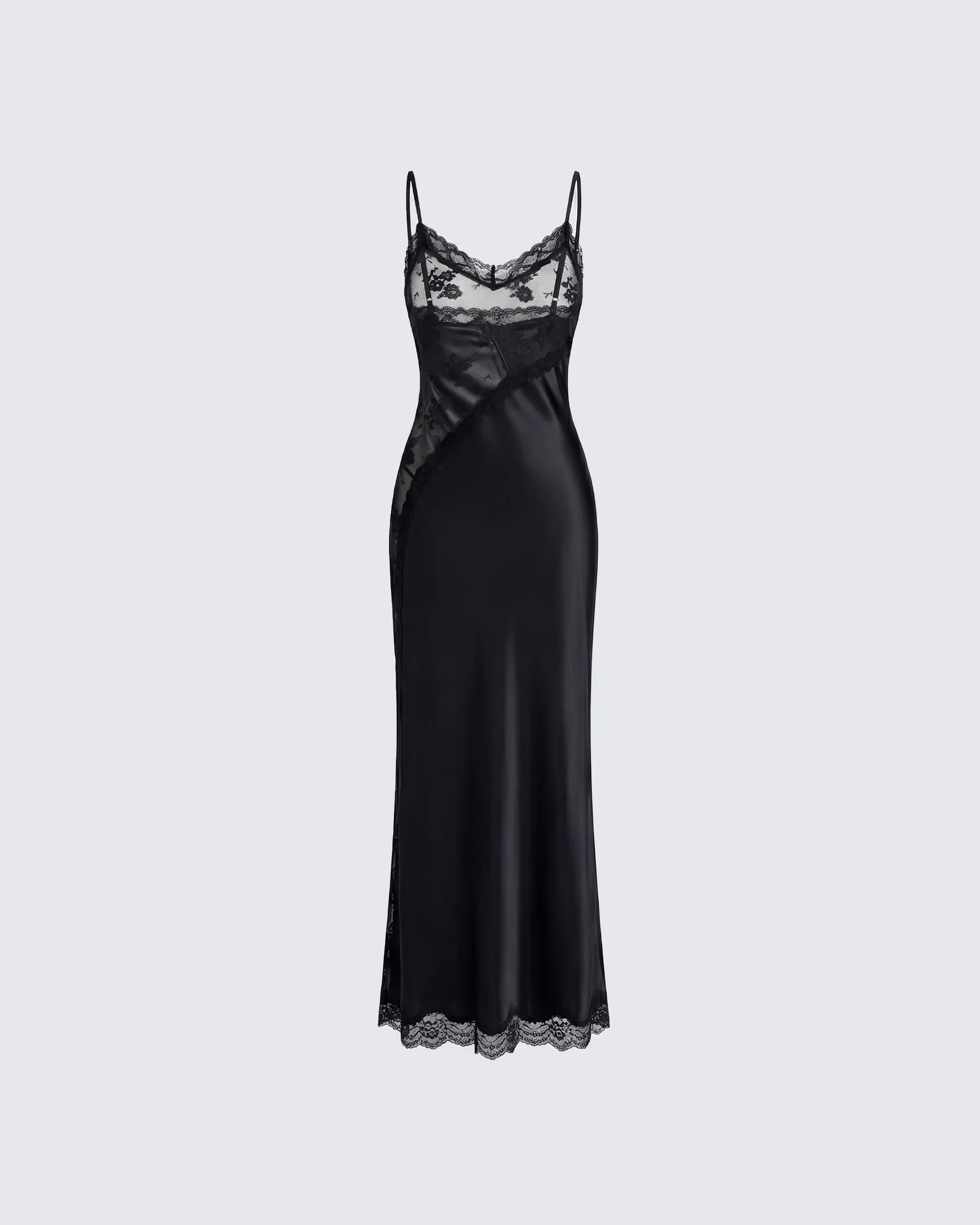 June Black Lace Satin Mix Maxi Dress