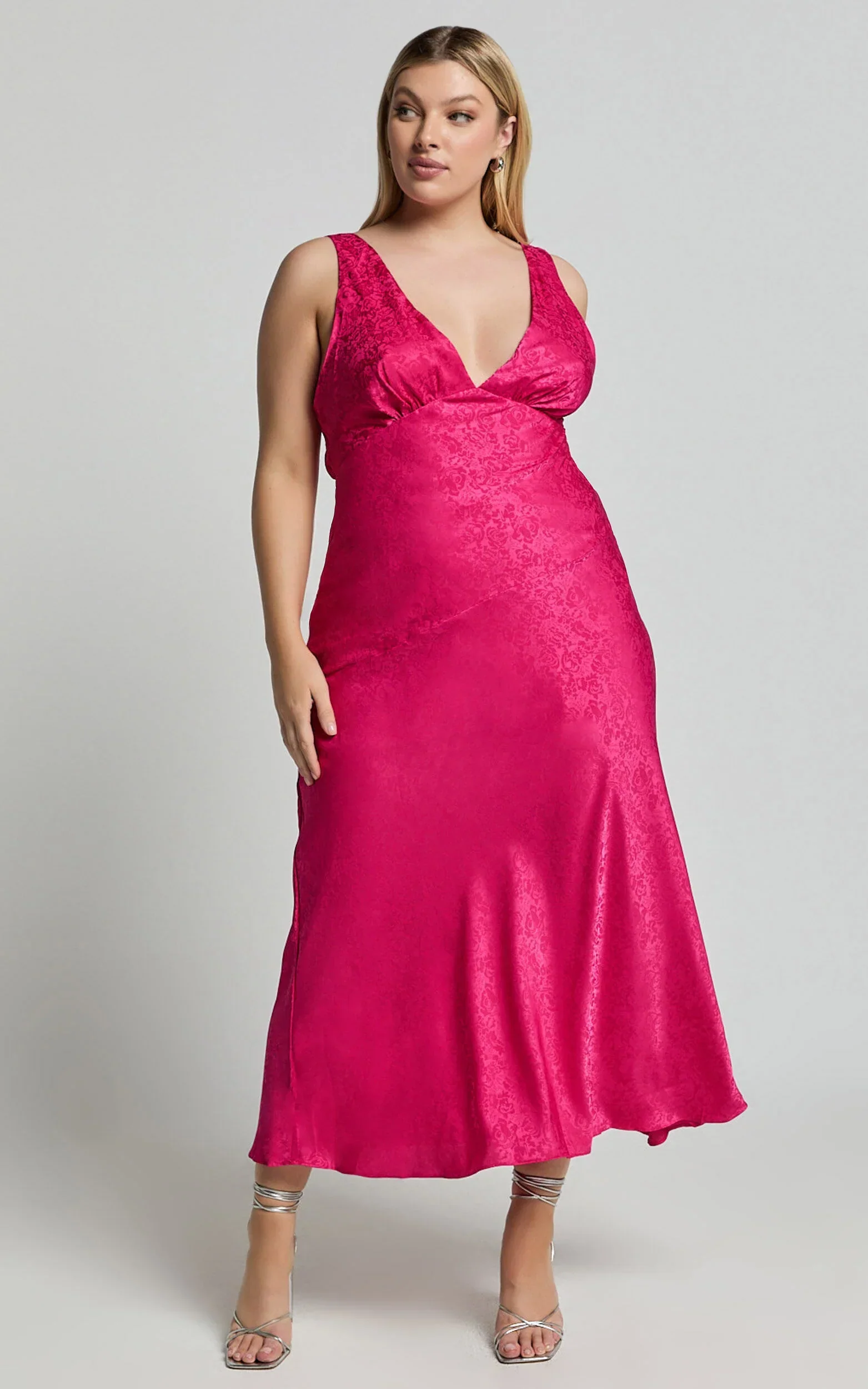 Cohen Midi Dress - Jacquard Satin Midi Dress in Pink