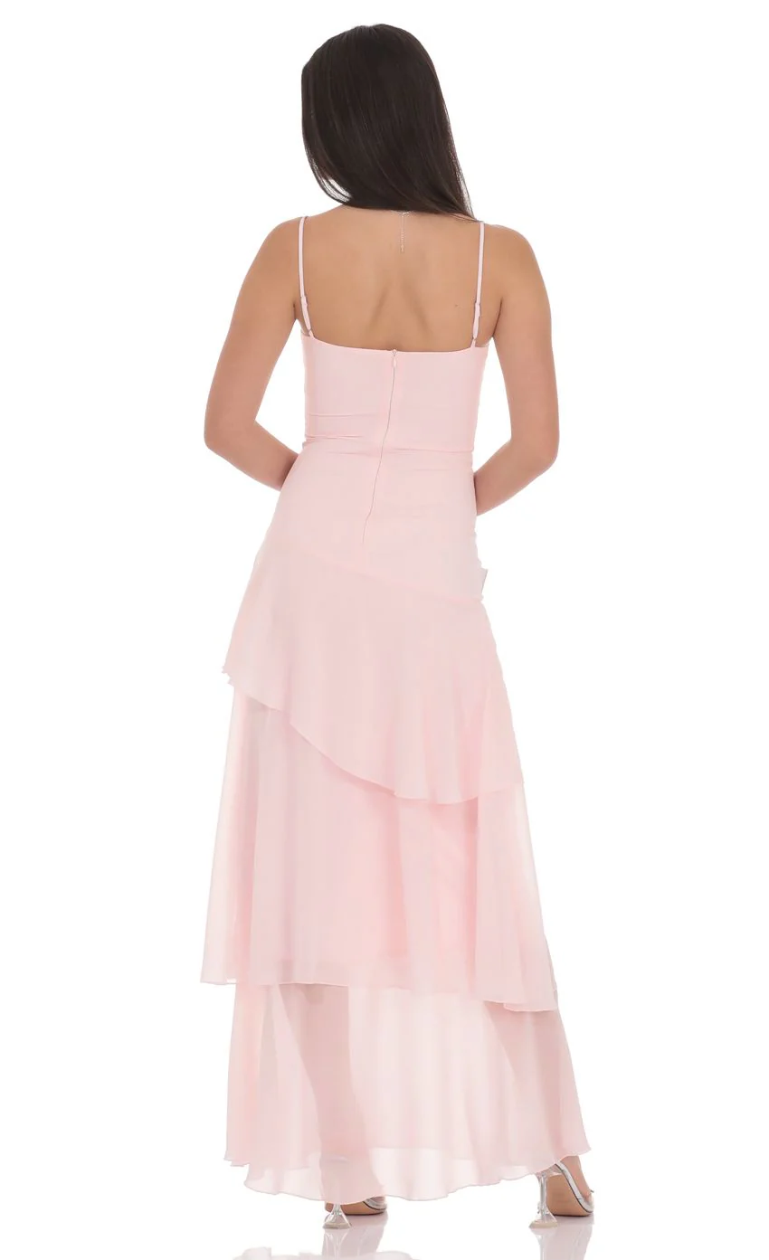 Long Ruffle Maxi Dress in Pastel Pink - luluinthesky