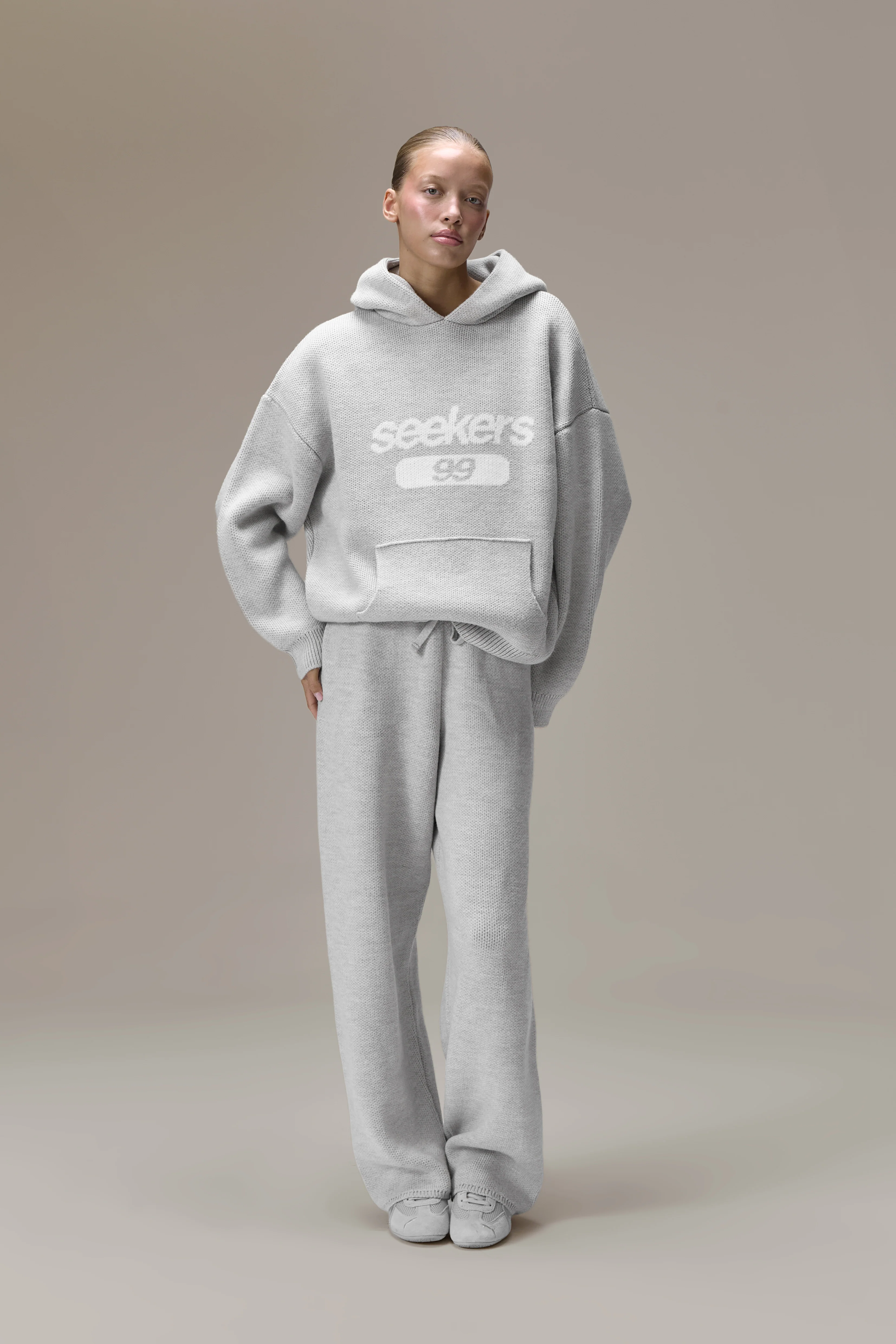 Seekers 99 Knit Hoodie in Soft Grey