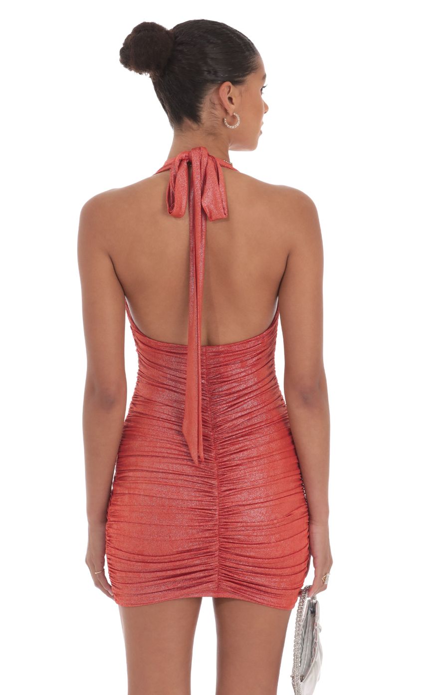Foiled Ruched Bodycon Dress in Red