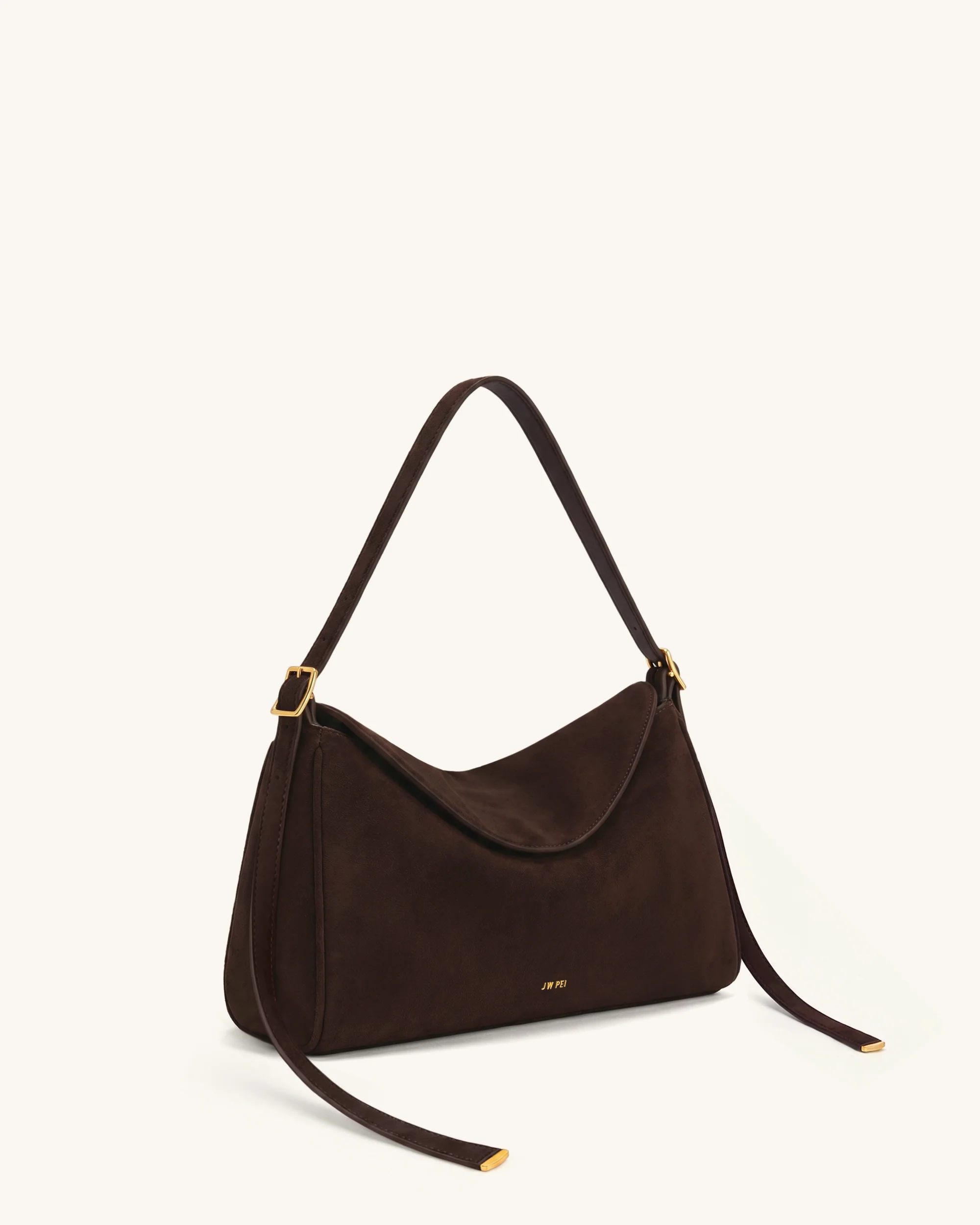 Elowen Faux Suede Flap Shoulder Bag - Dark Brown