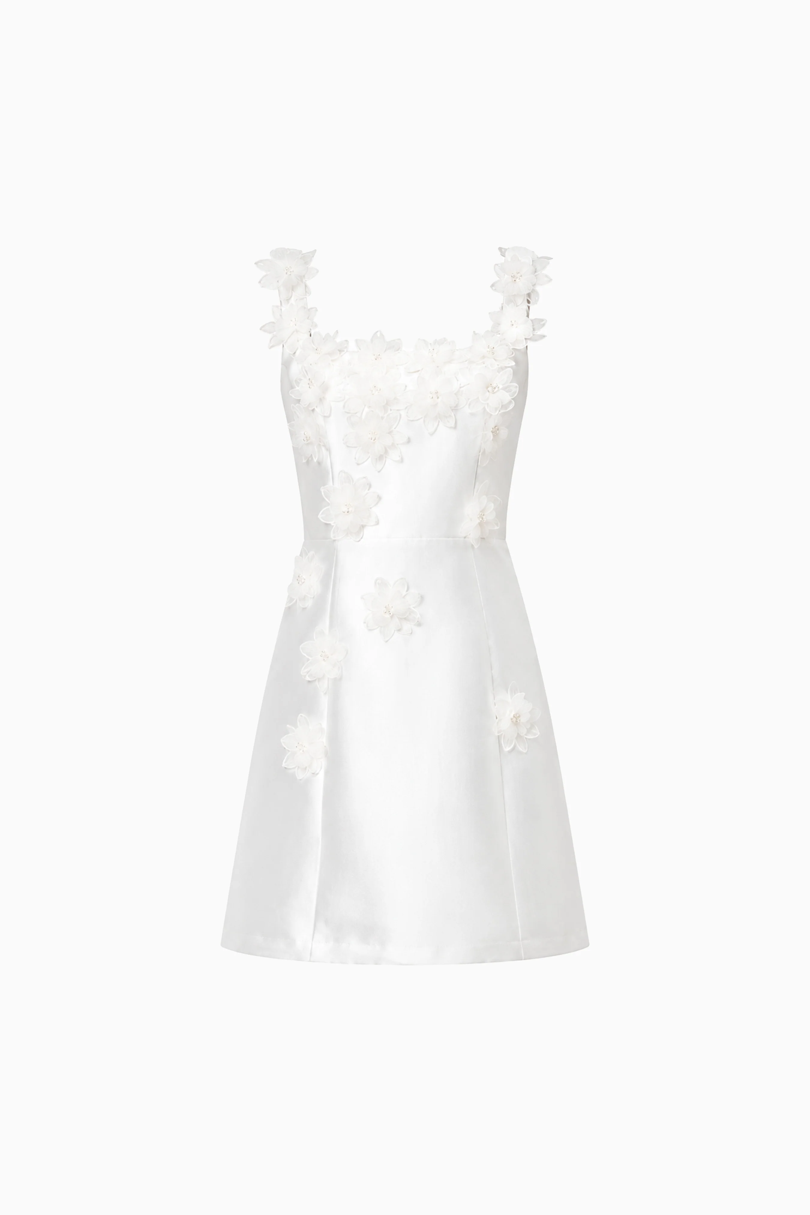 Elder Floral Decal Applique Mini Dress In White