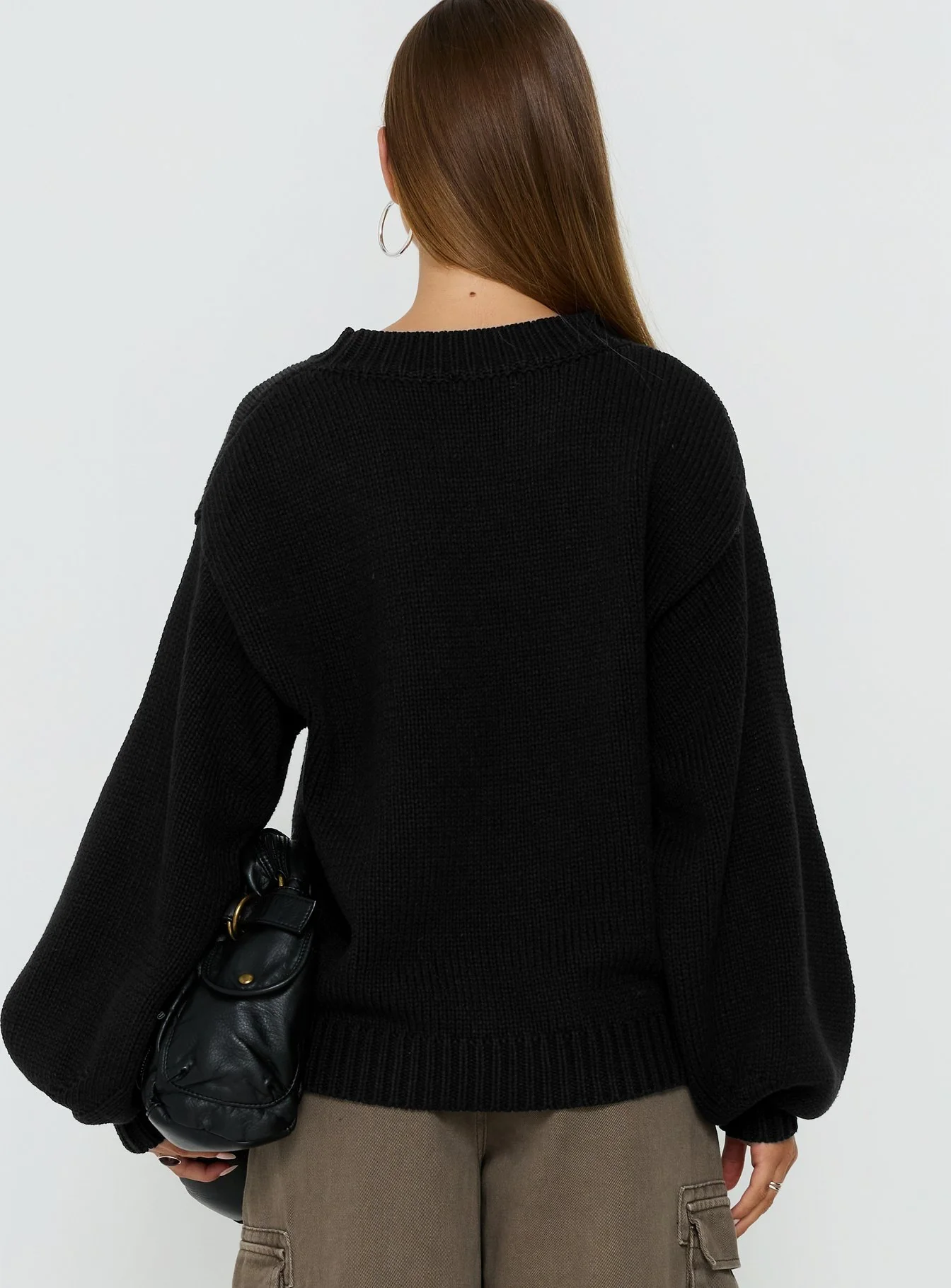 Harmony Balloon Sleeve Knit Sweater Black