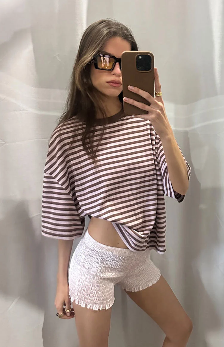 Lioness Bloom Short Sleeve Top Chocolate Blush Stripe
