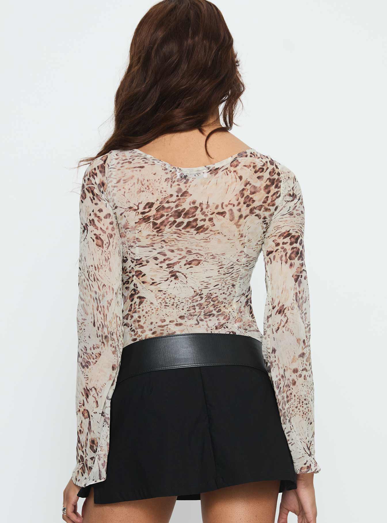 Edeline Bias Cut Long Sleeve Top Cream Animal