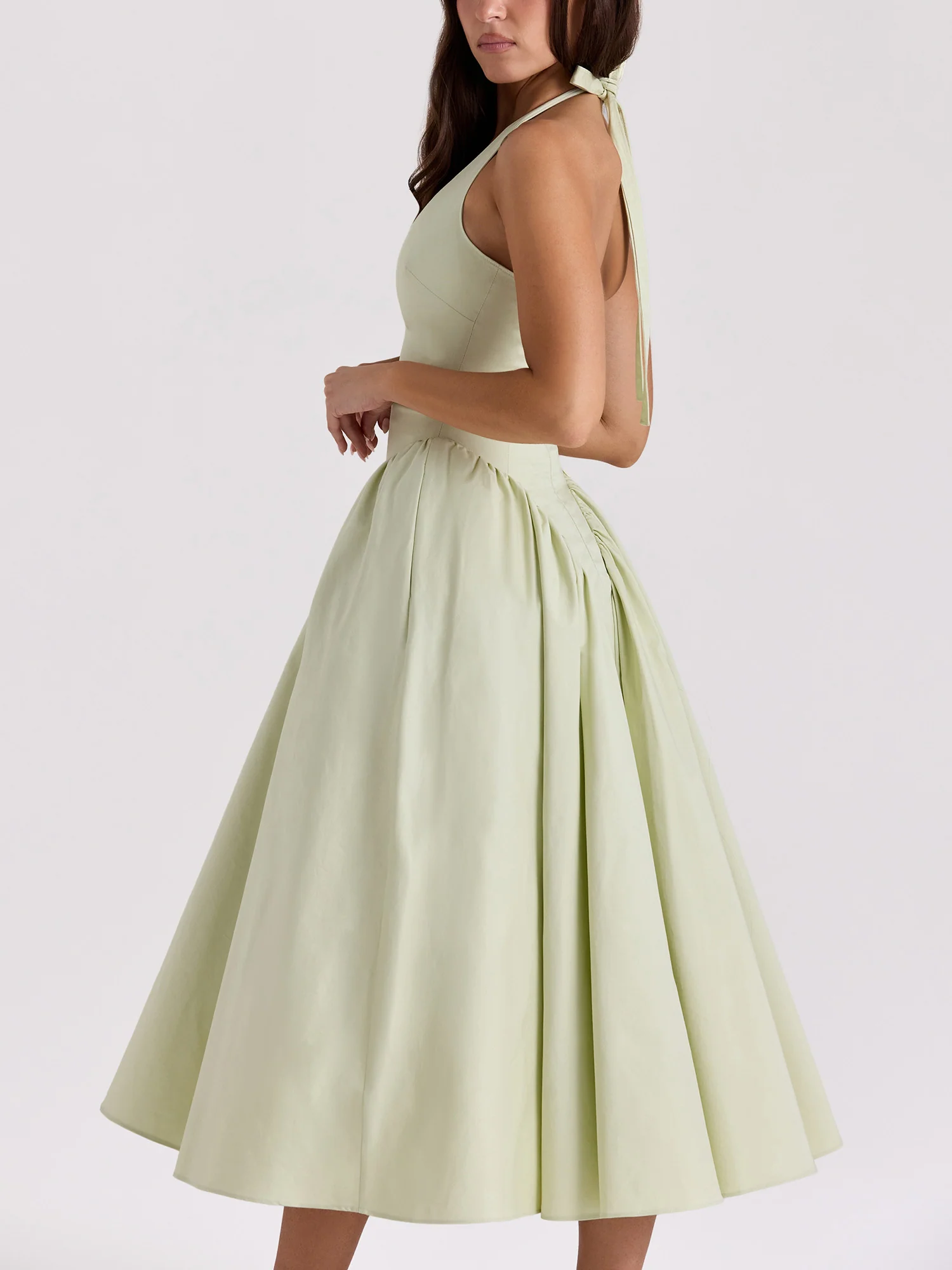 Pleated A-Line Halter Midi Dress