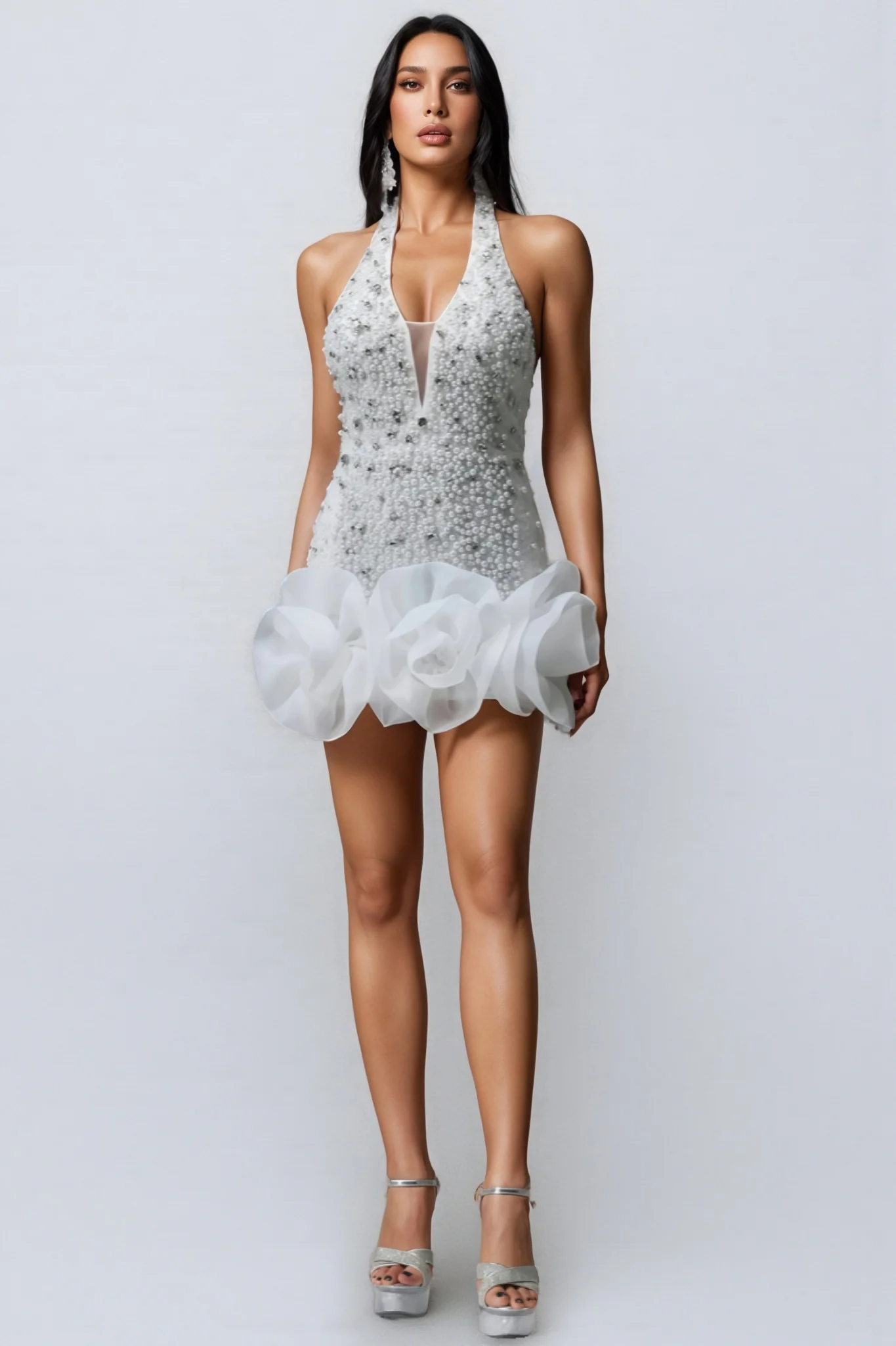 Ilor V-neck Diamond Flowers Mini Dress