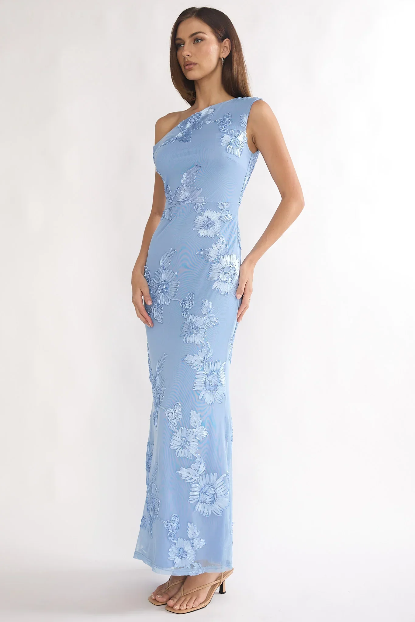 Moonlit Magic Asymmetric Neckline Embellished Maxi Dress Blue