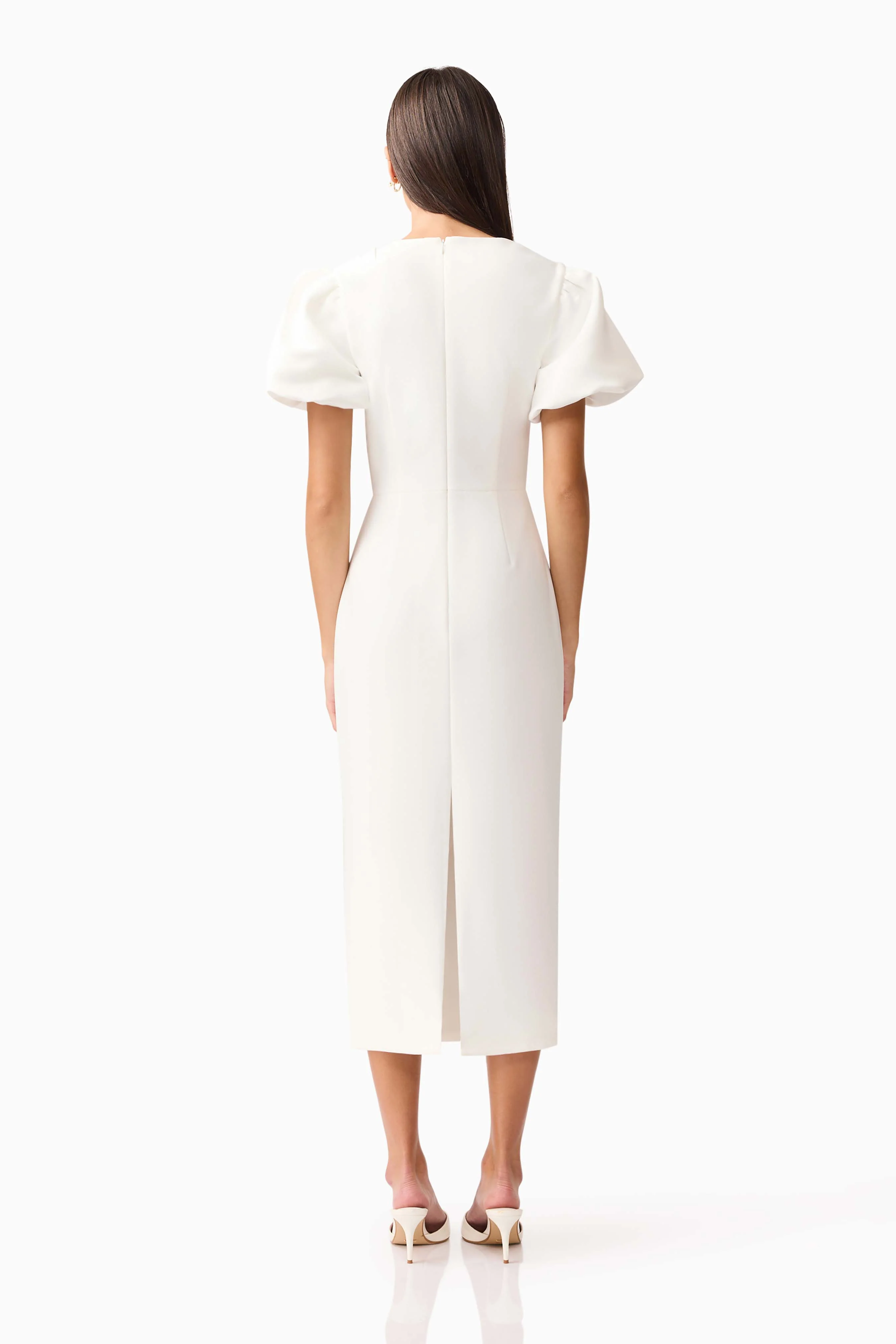 Hester Puff Sleeve Midi Dress in White