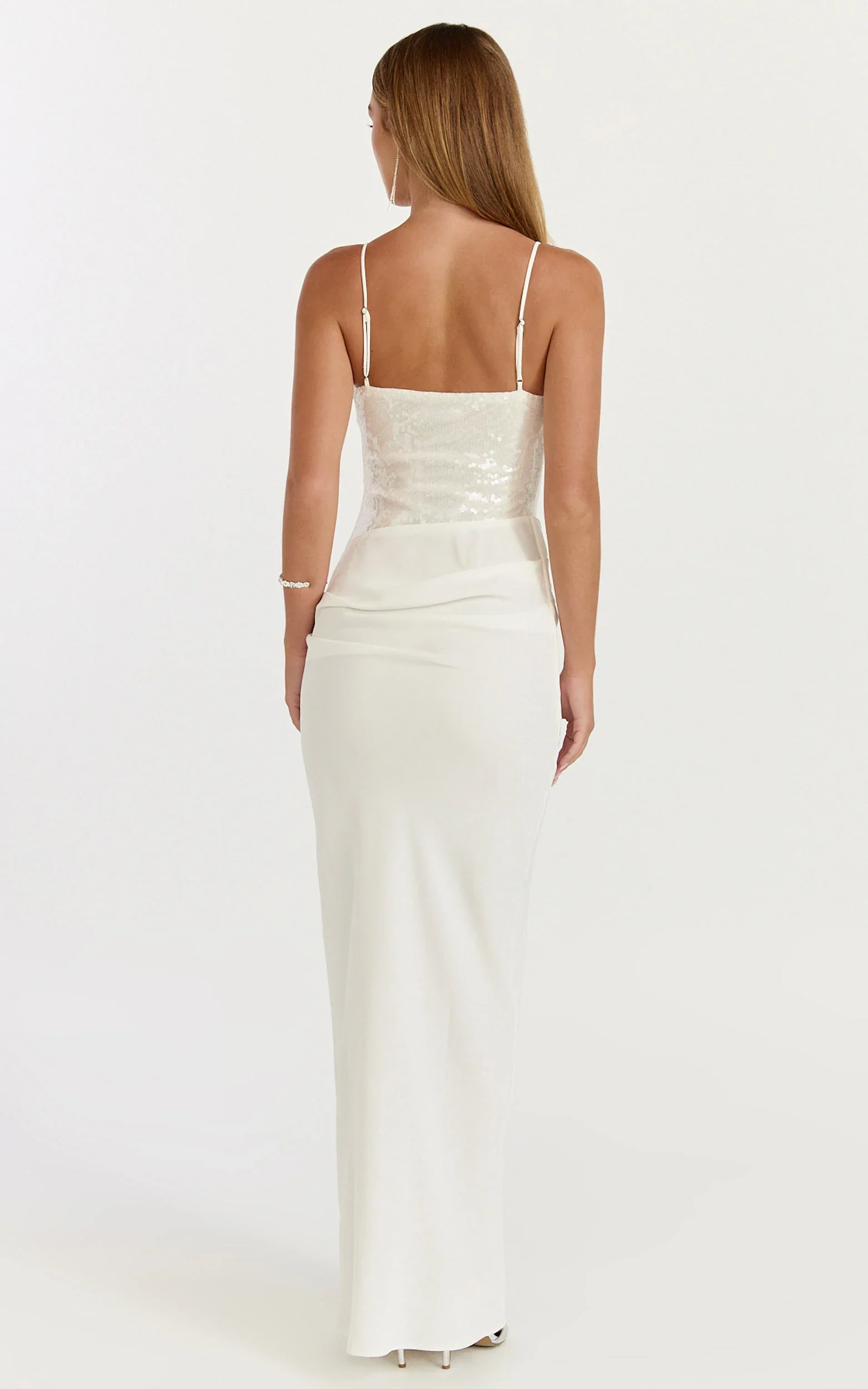 Jasmin Maxi Dress - Sequin Overlay Dress in White