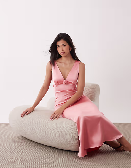 Vero Moda sleeveless satin maxi dress in coral pink