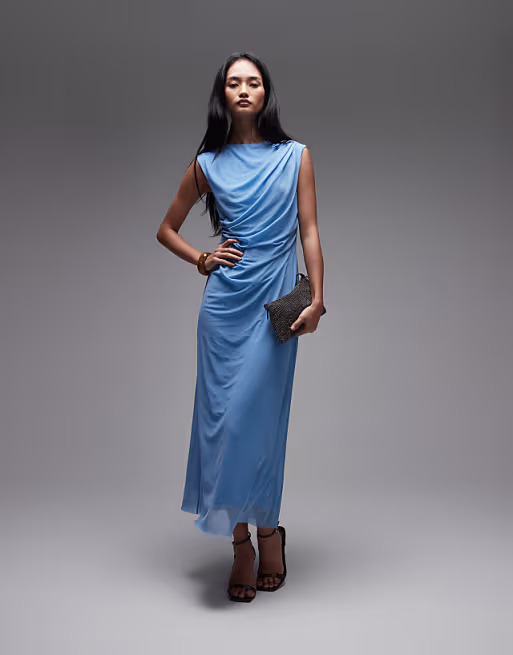 & Other Stories draped midi dress in bright blue
