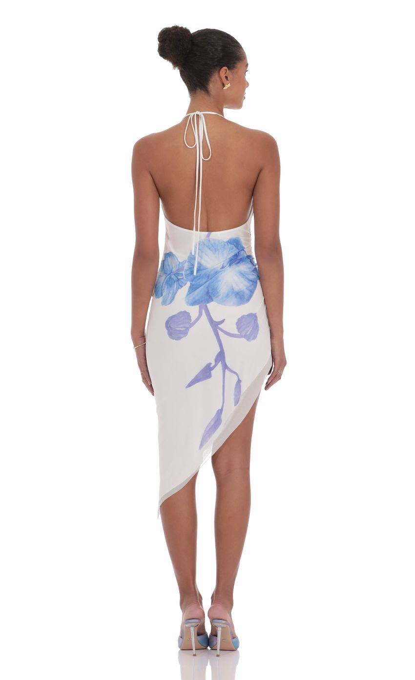 Floral Asymmetrical Midi Dress in White