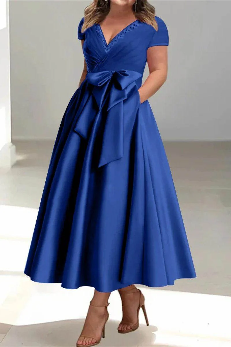A Line V-Neck Mother of the Bride Dresses with Pockets CM0350