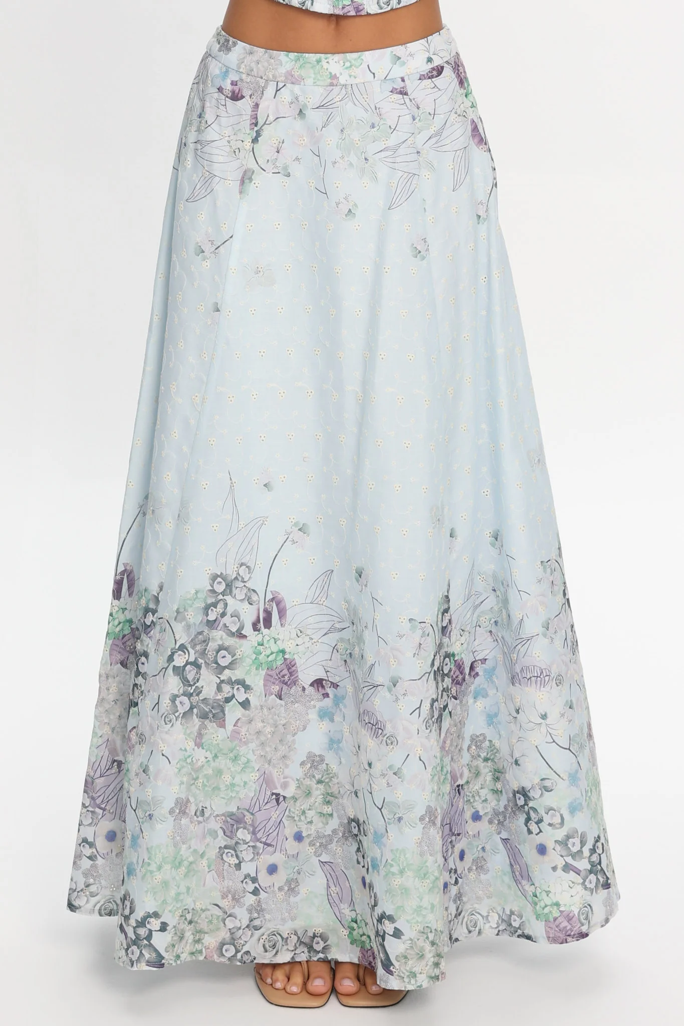 Sazkia Embroidered Maxi Skirt Blue - luluinthesky