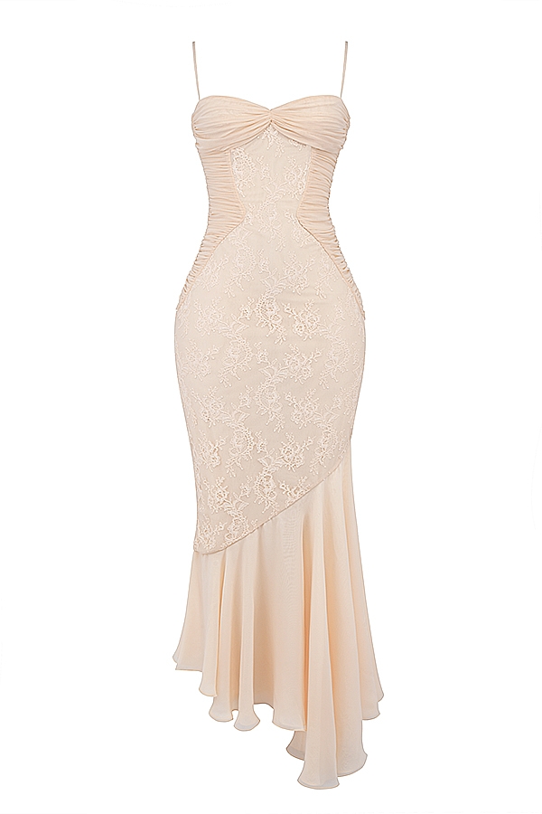 Vanilla Chiffon &Amp; Lace Gown