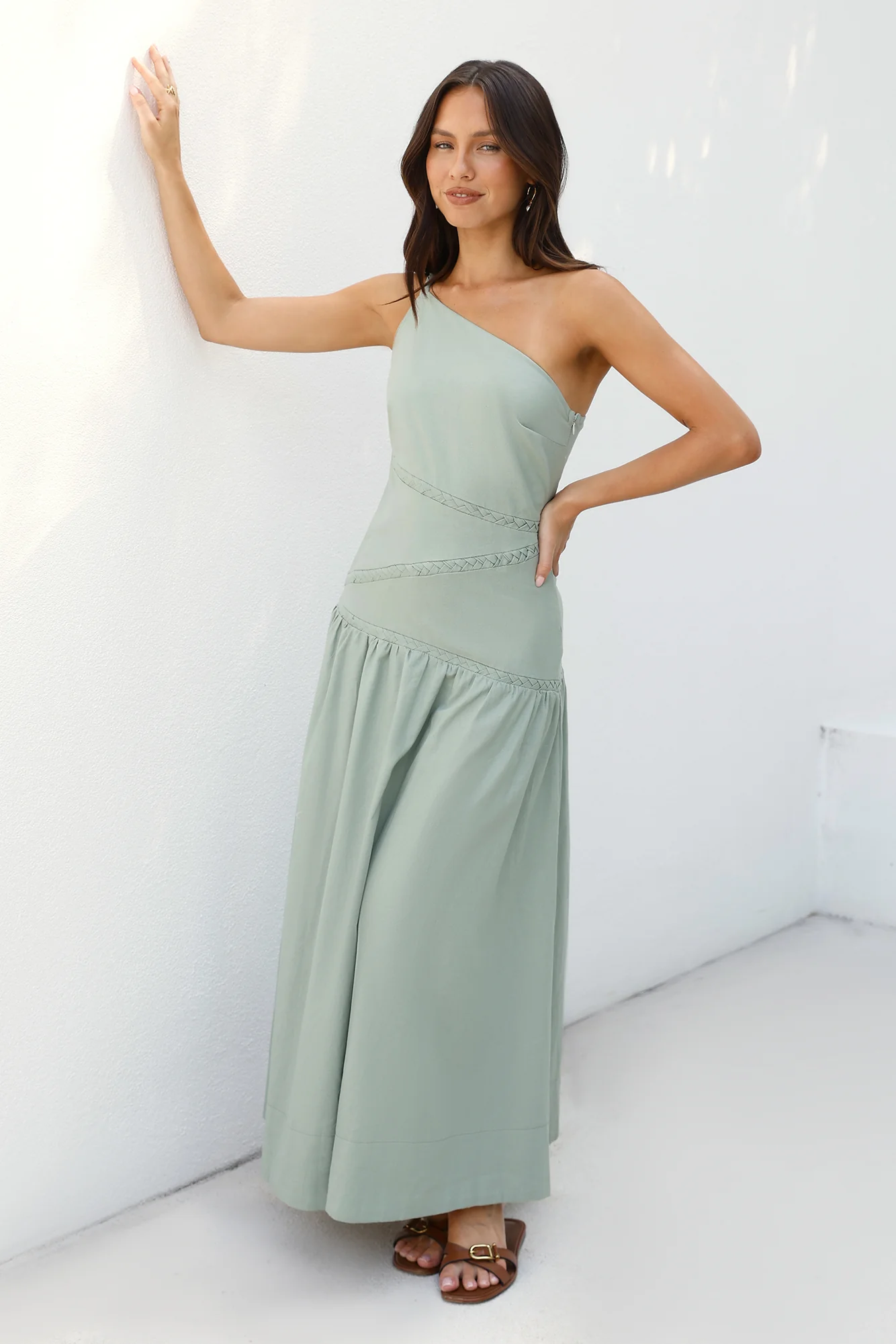 Claire One Shoulder Maxi Dress Khaki