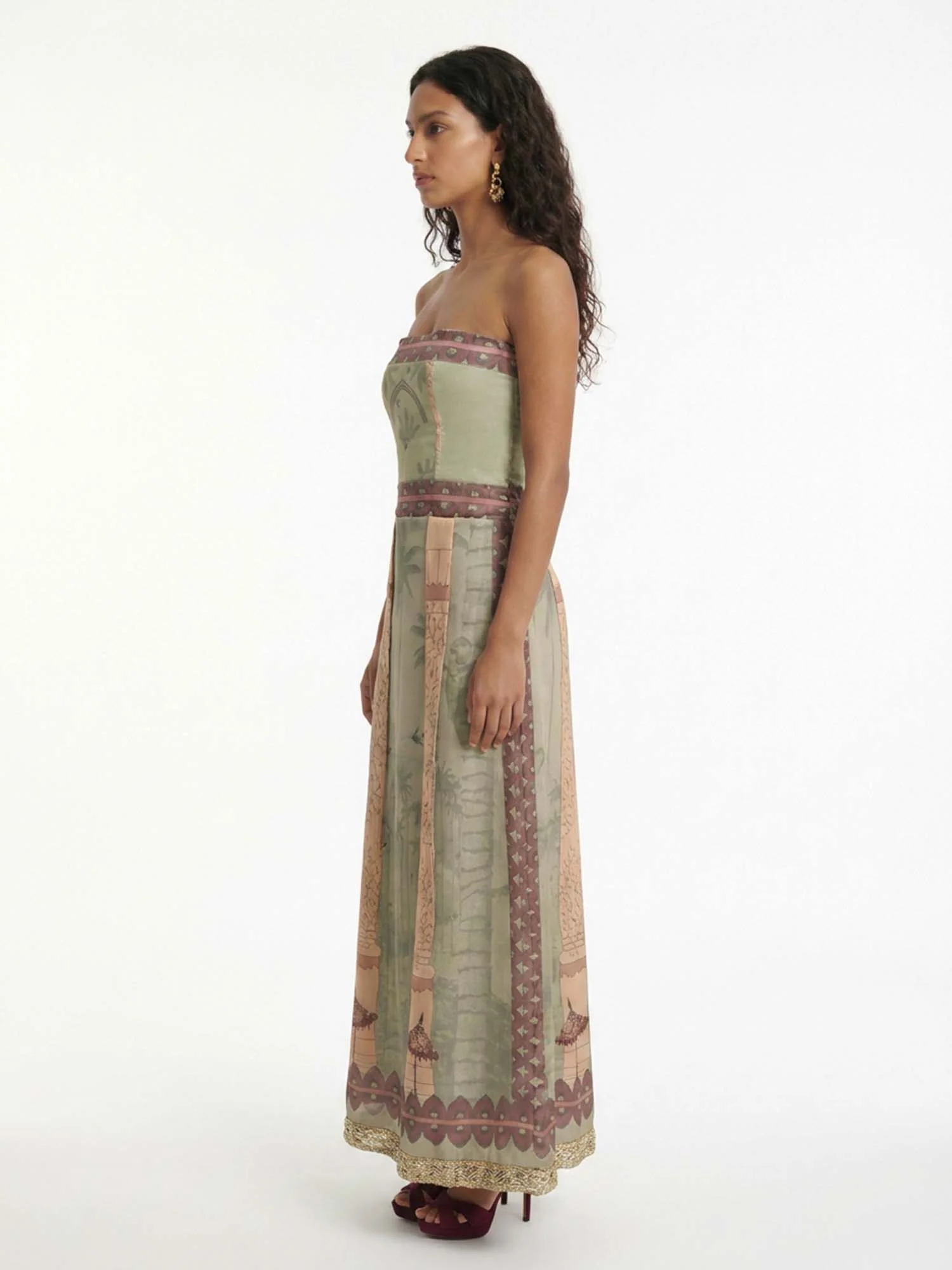 Palm Oasis Strapless Maxi Dress
