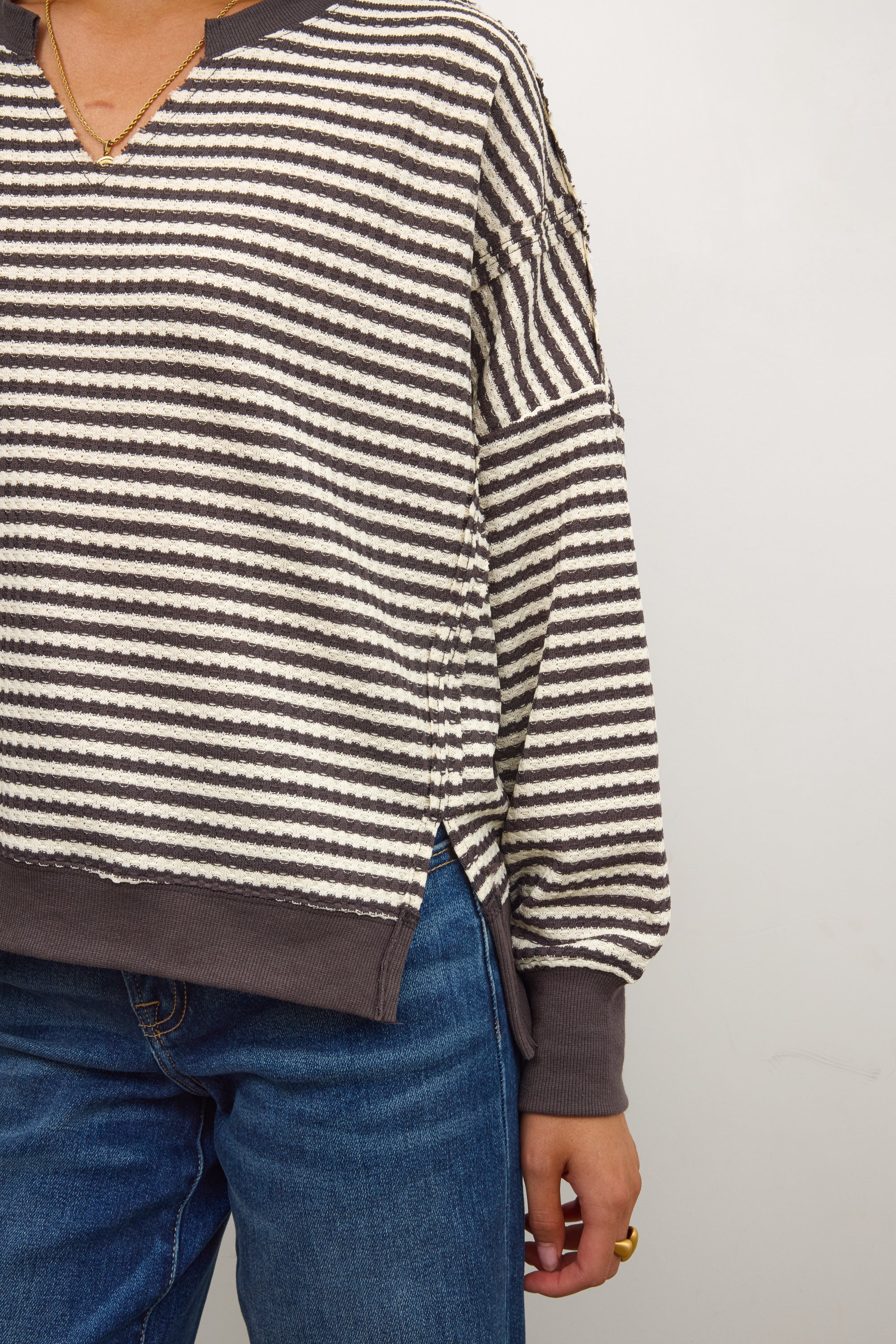 Wells Striped Top in Charcoal