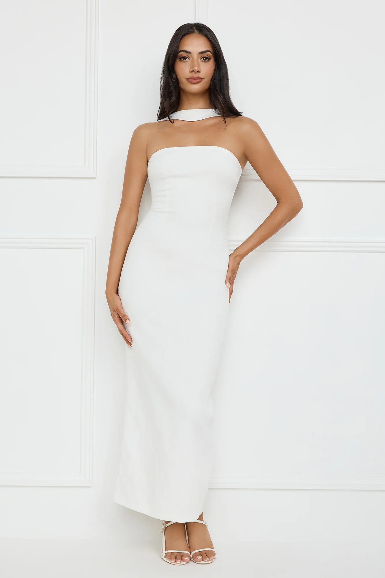 Stylish Fusion Halter Maxi Dress White - luluinthesky