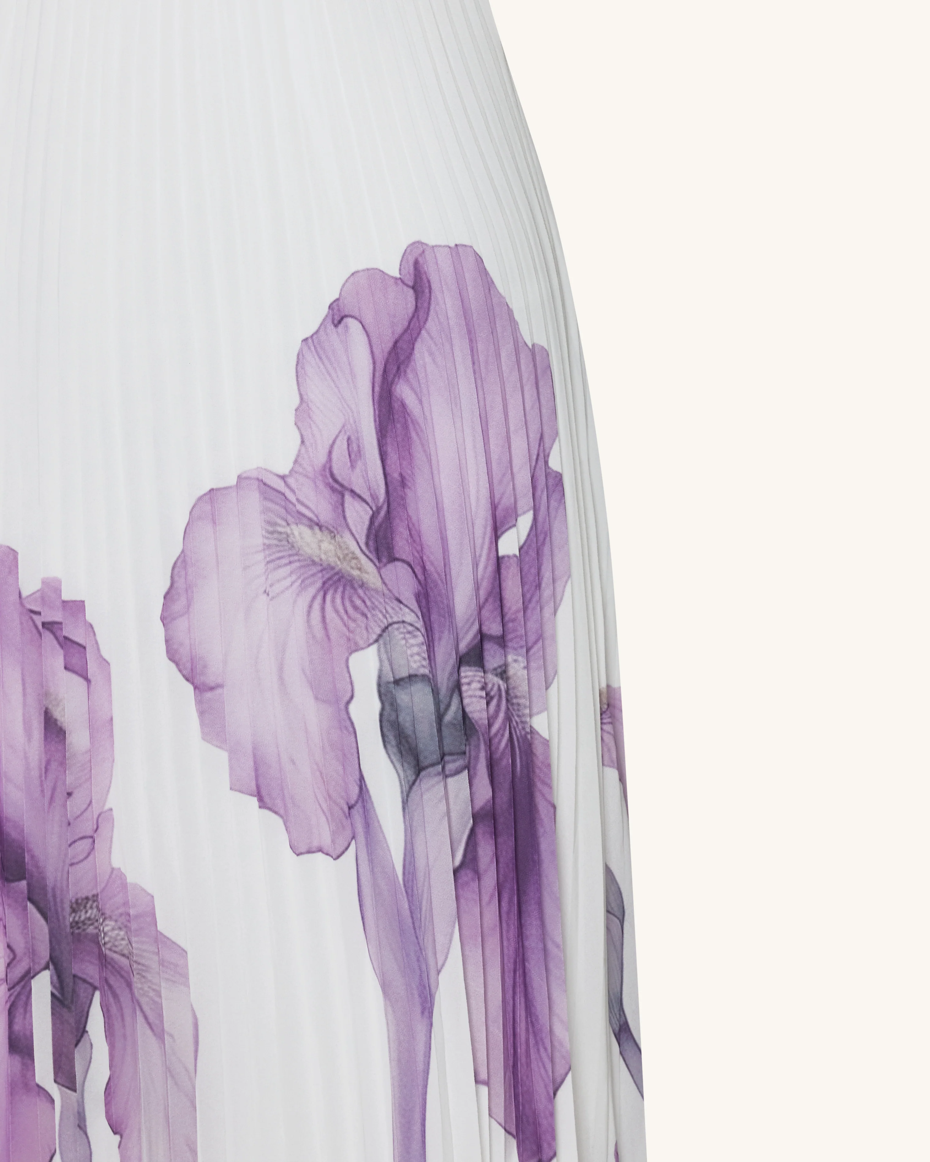Jeweled-neck Halter Pleated Iris Print Maxi Dress - White/Purple - FASHION NOB