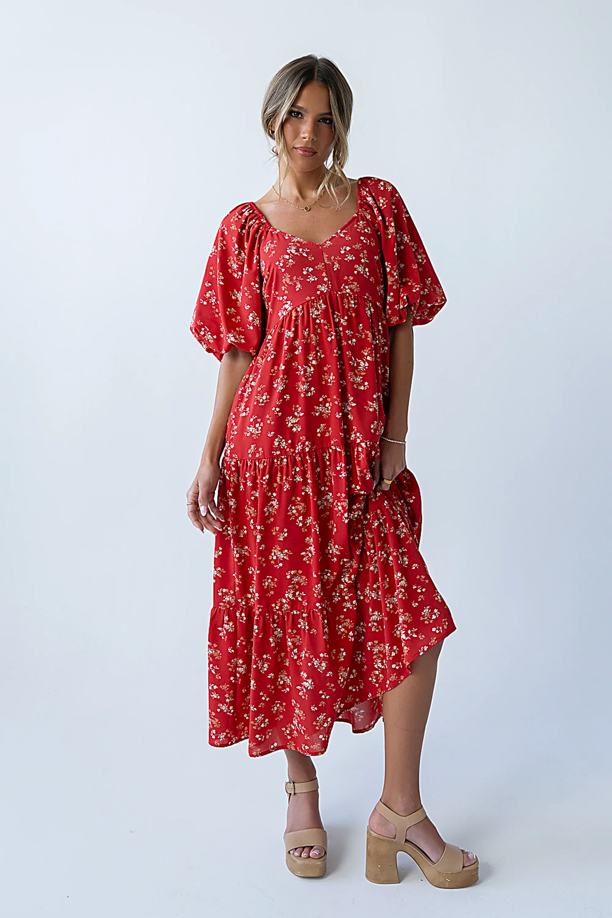 Amy Floral Maxi Dress in Red