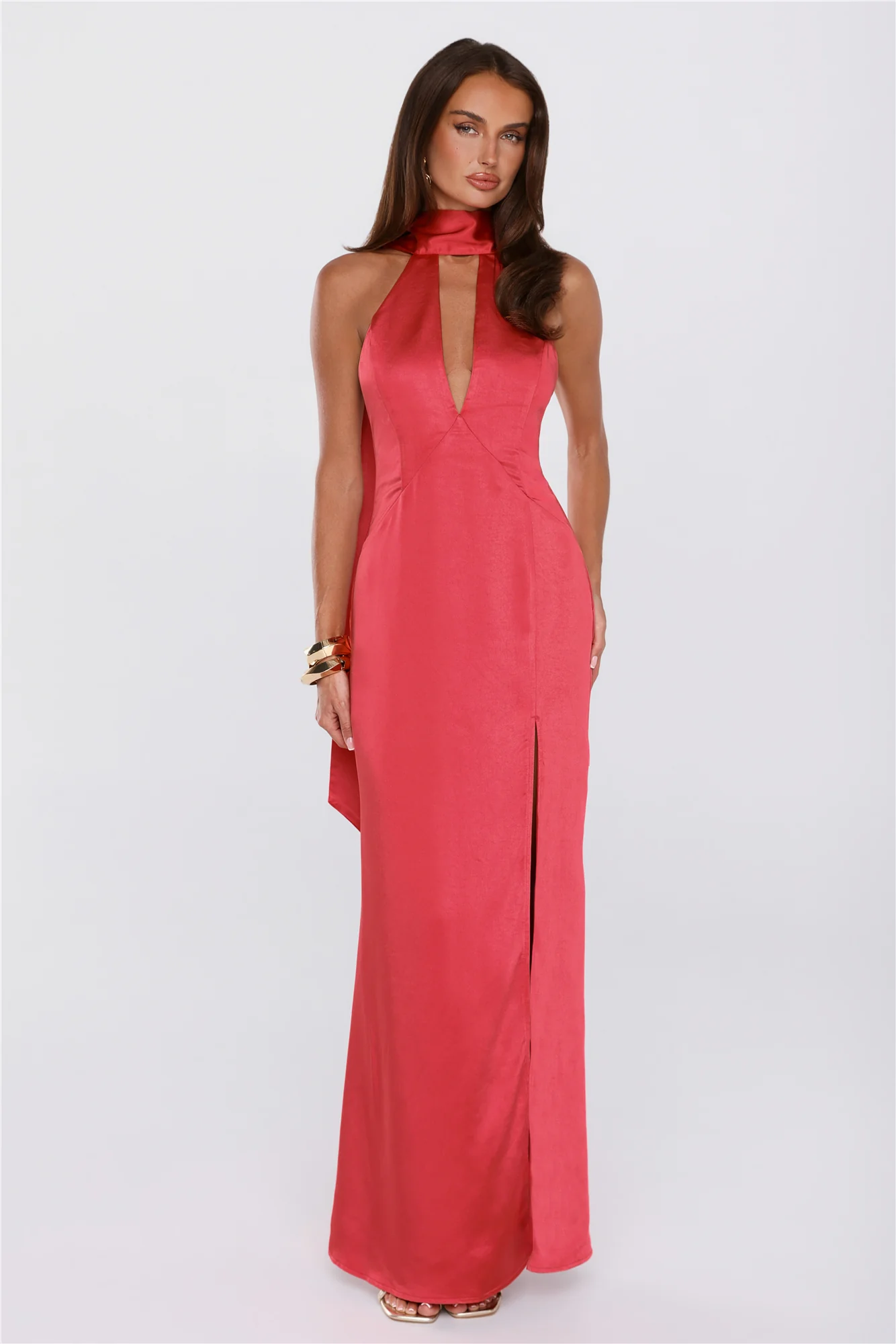 Hot Girl Rotation Satin Maxi Dress Red