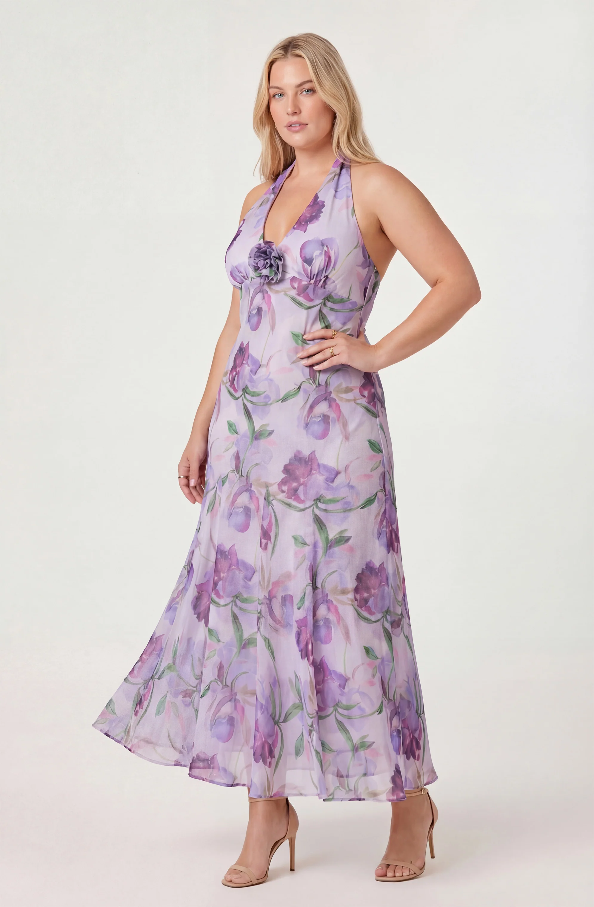 Yasmeen Floral Halter Godet Maxi Dress