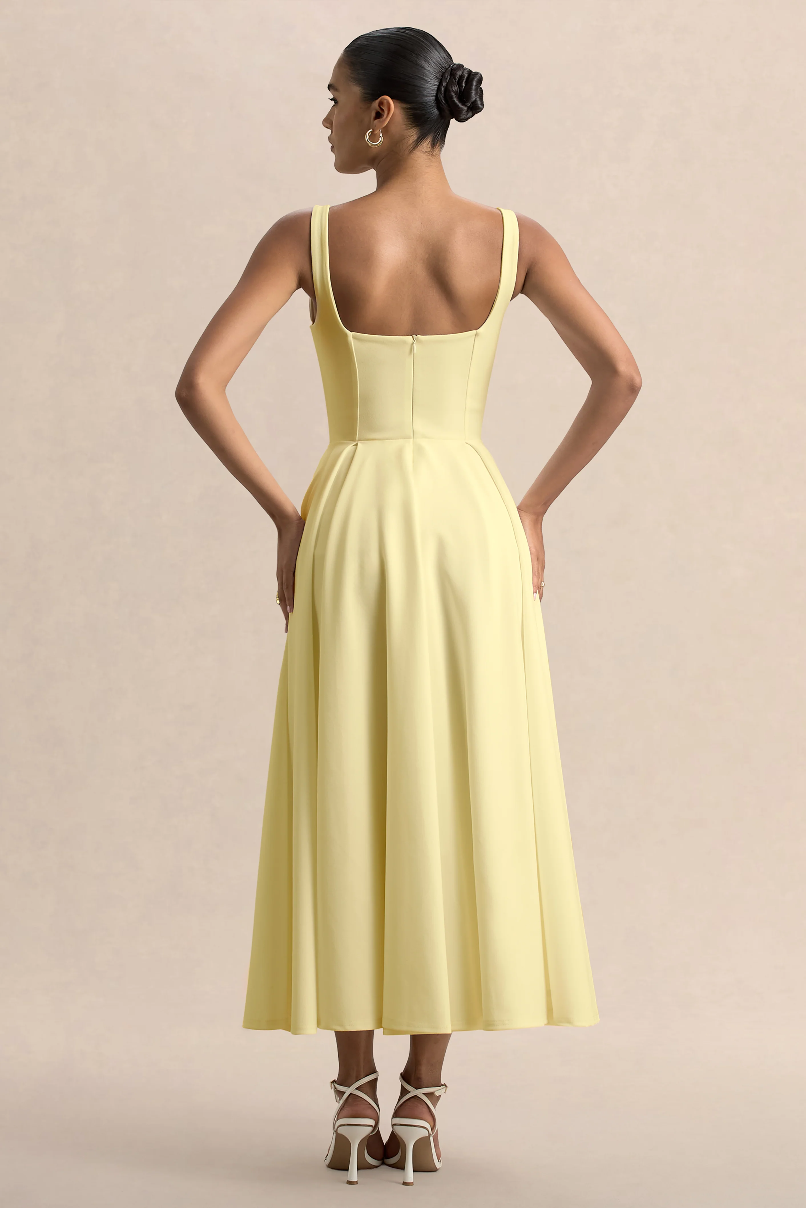 Parina | Lemon Strappy Volume-Hem Midi Dress