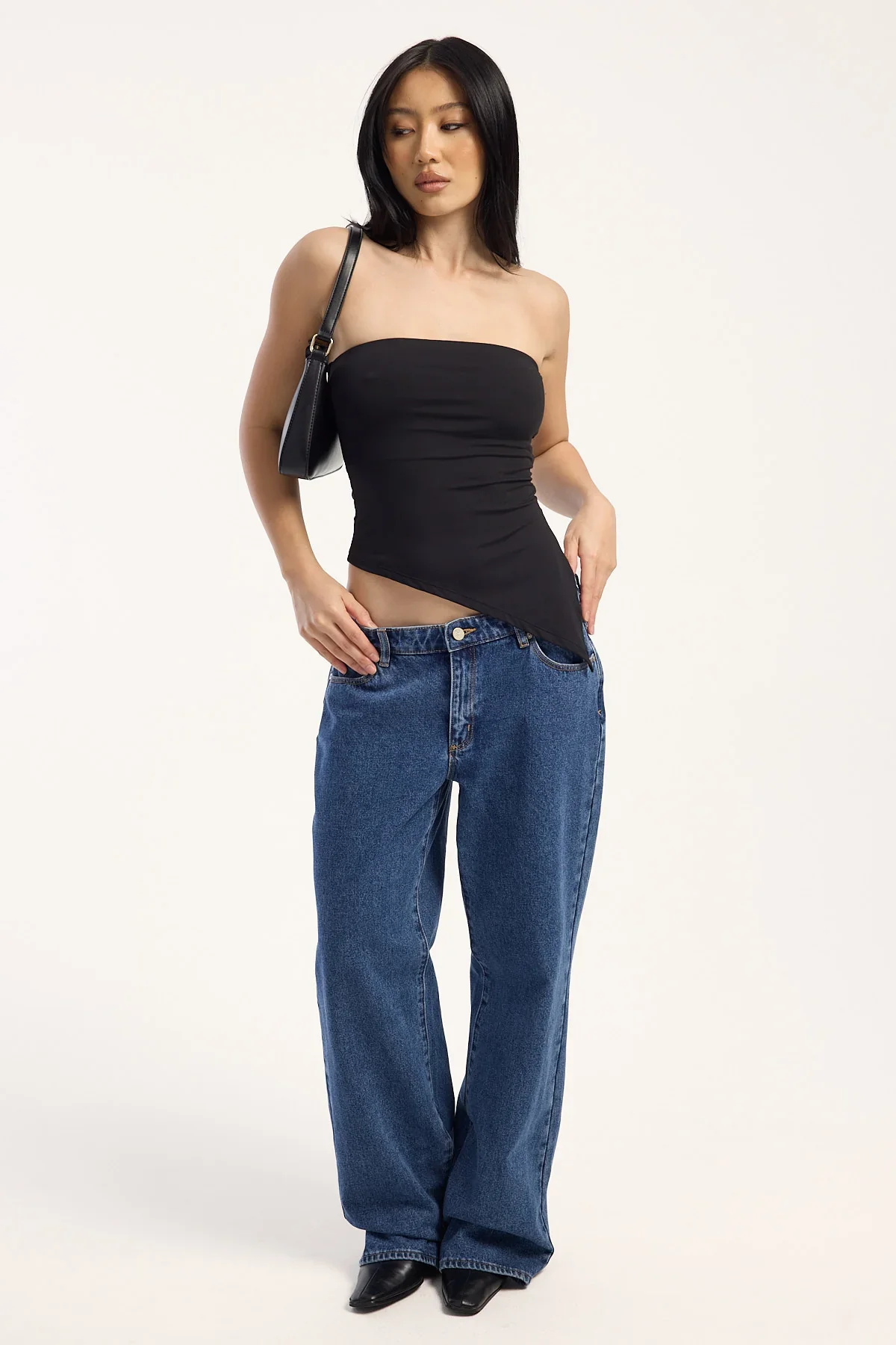 L&t Recycled Strapless Asymmetrical Top Black