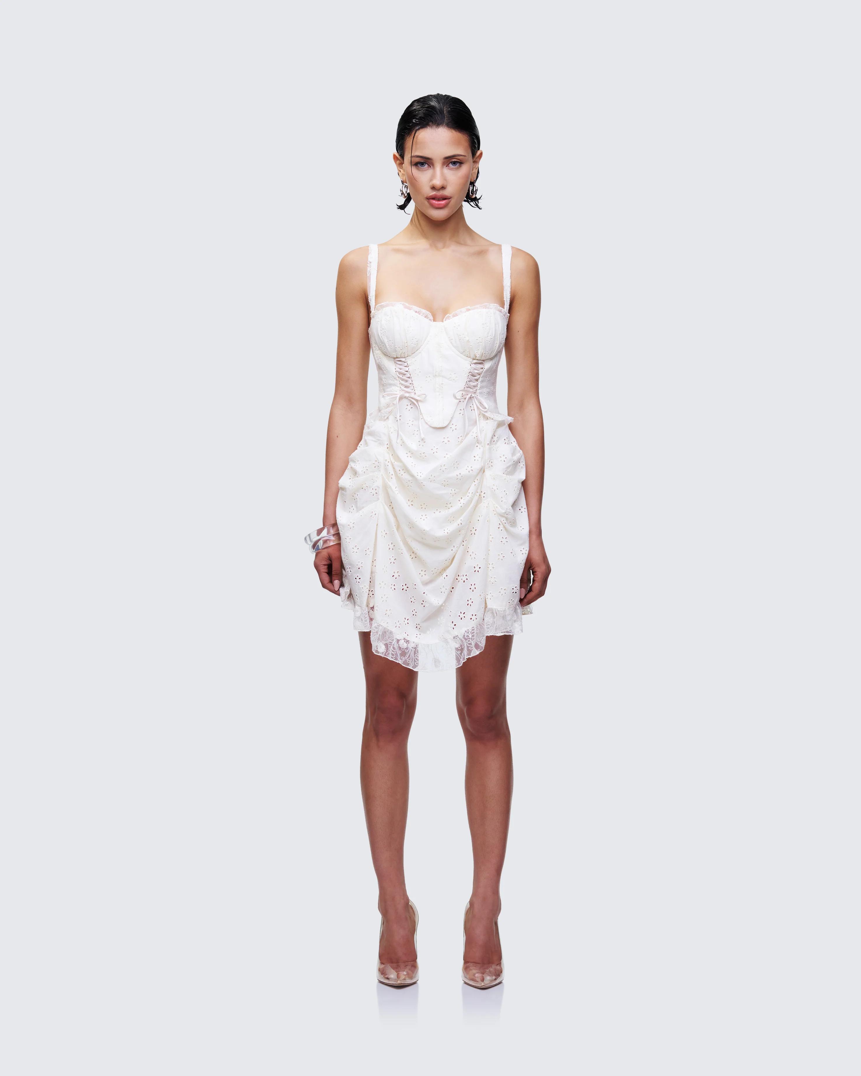 Sallie Ivory Eyelet Corset Mini Dress